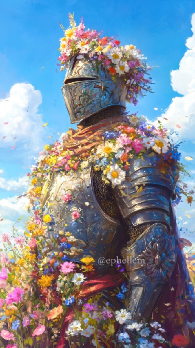 673x1200 Knights x Flowers. AI concept art. @Ephellem