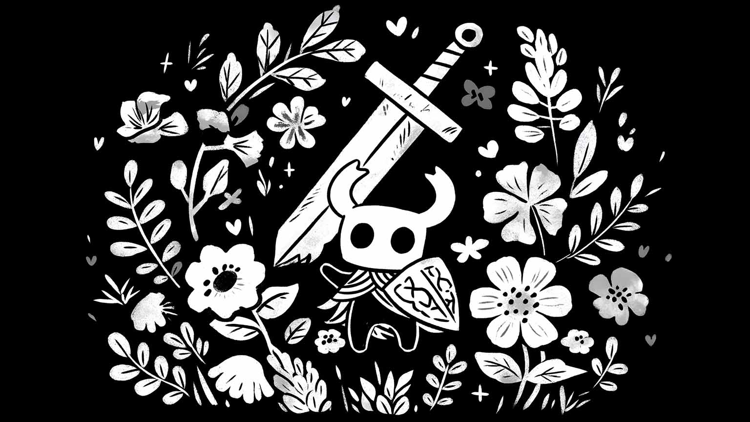 1536x864 Free Hollow Knight Flowers Sword Shield 4K Wallpaper