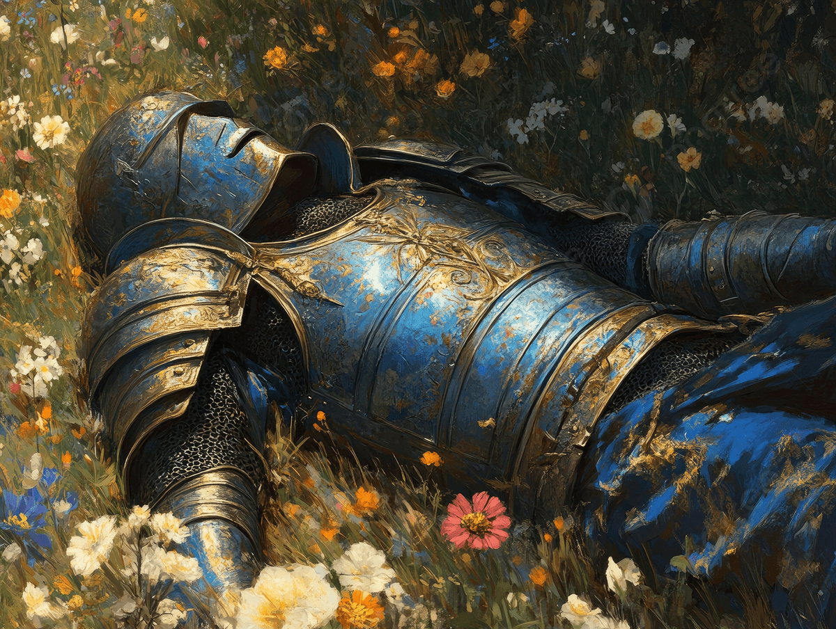 1200x904 A Knight In Blue Armor Lying On The Ground Surrounded By Wild Flowers, Knight, Armor, Ground Background Image And Wallpaper for Free Download
