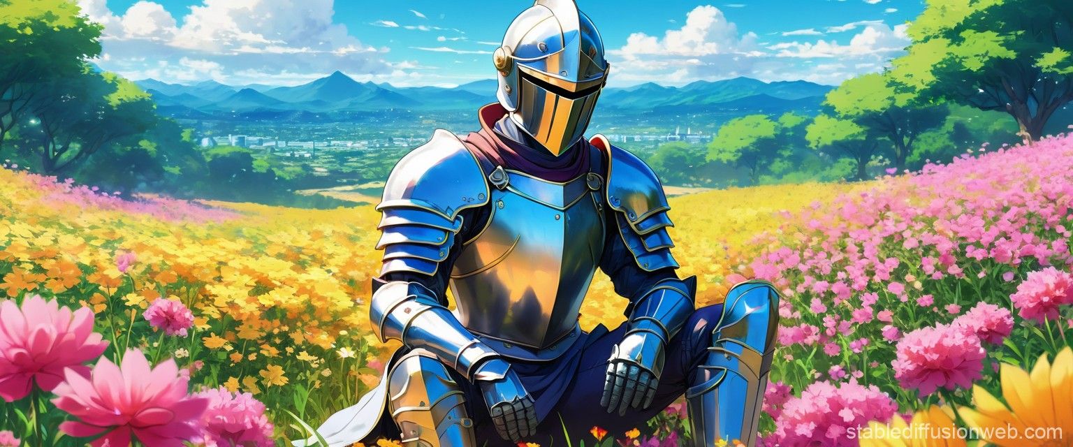 1536x640 knight sitting in flowers Prompts. Stable Diffusion Online