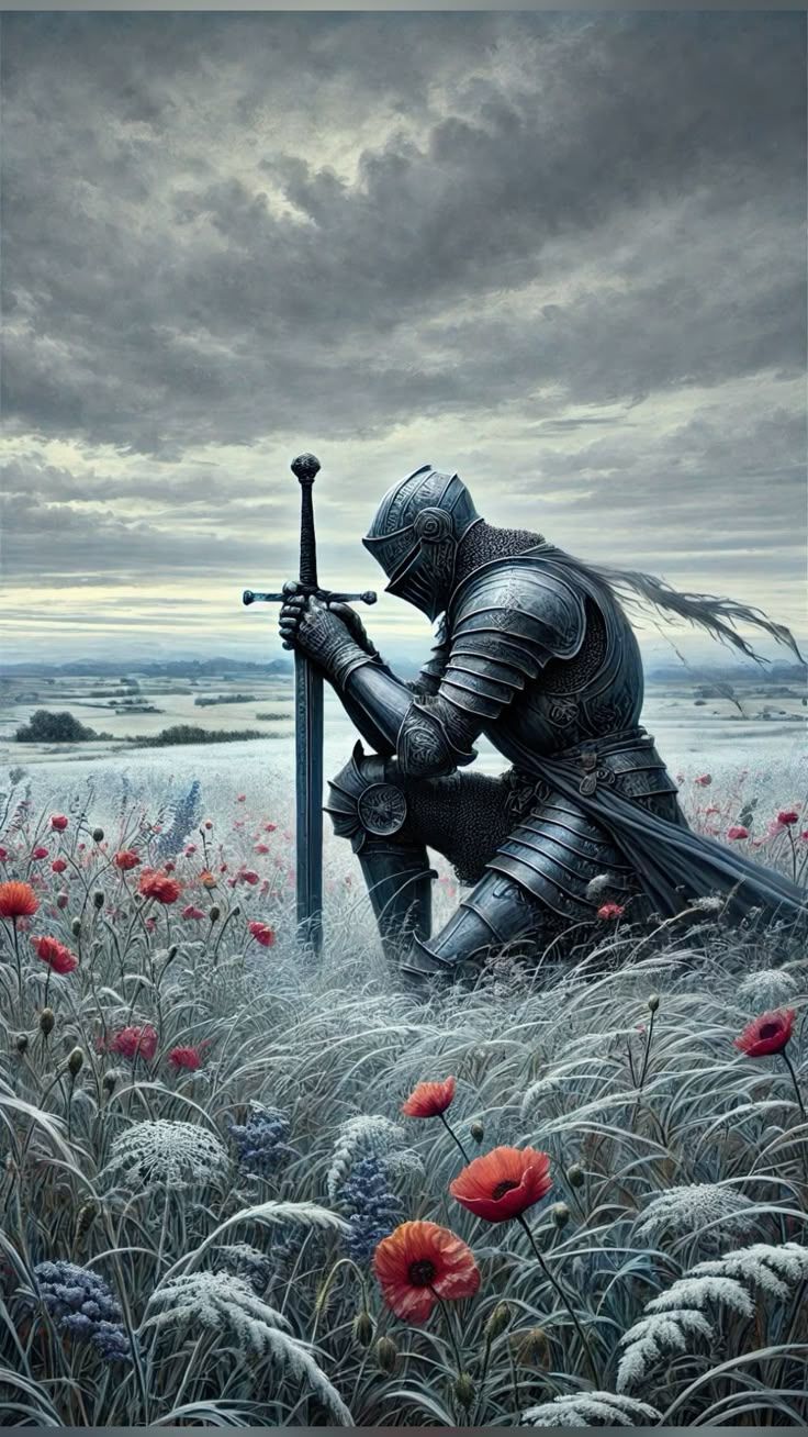 736x1308 Knight in field wallpaper. Dark souls painting, Knight surrounded by flowers, Warrior wallpaper