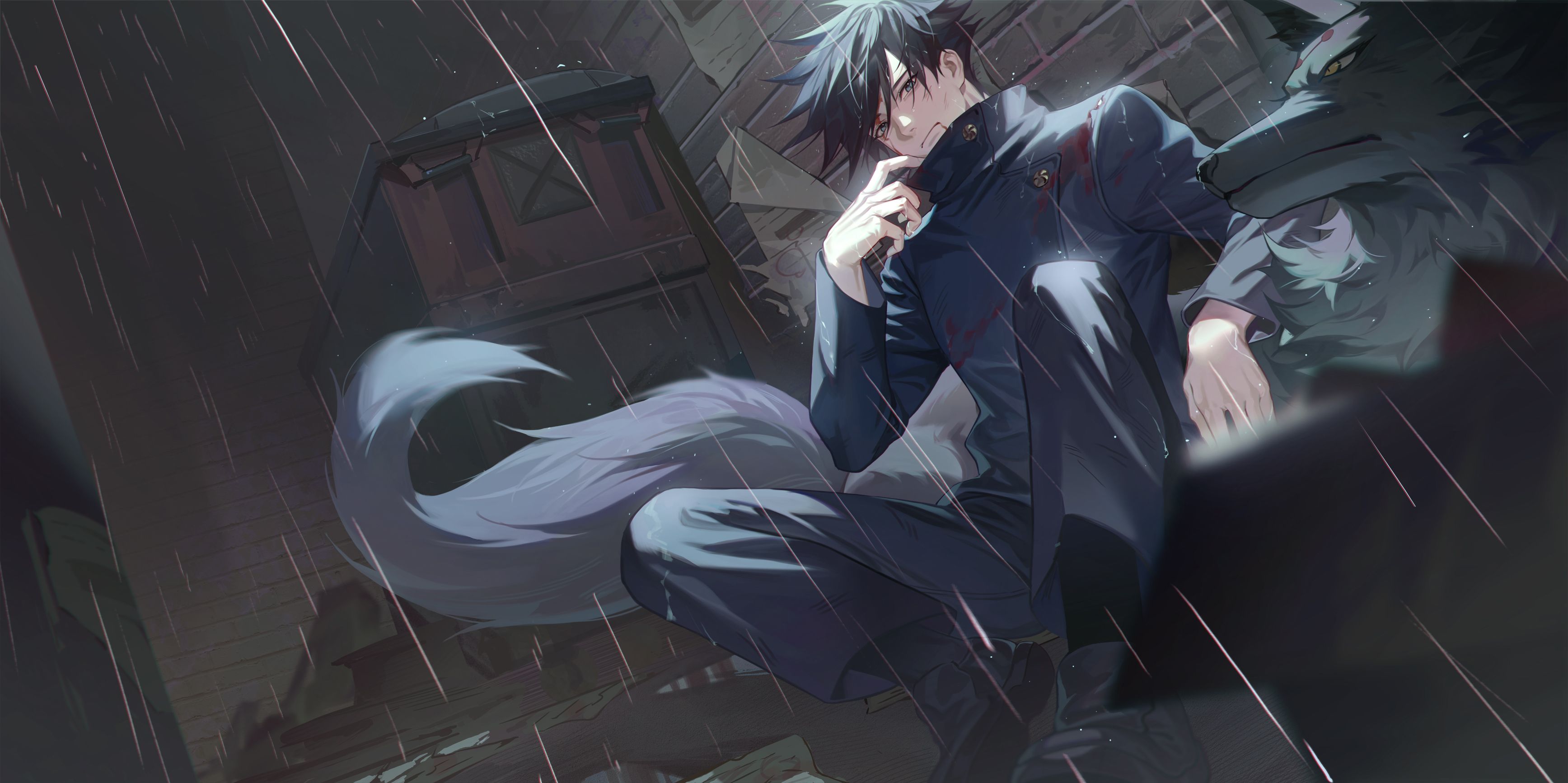 3471x1733 Megumi Fushiguro in the Rain Kaisen HD Wallpaper by 小家具x1733