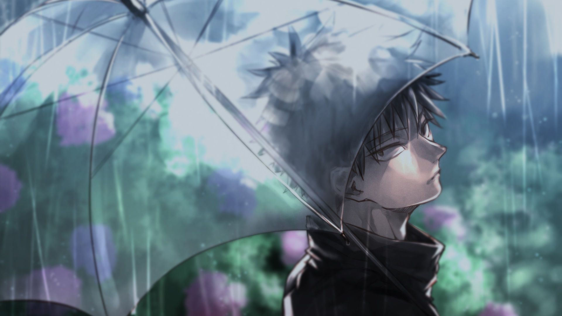 1920x1080 Megumi Fushiguro In Rain With Umbrella HD Jujutsu Kaisen Wallpaper