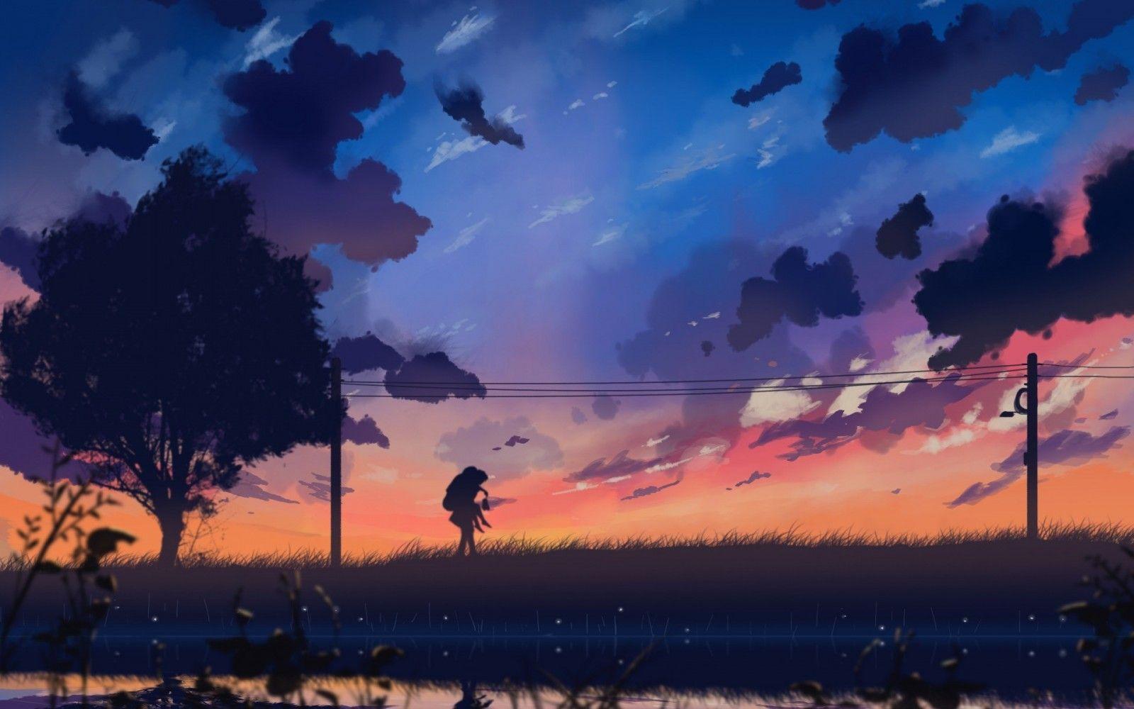 1600x1000 sunlight, sunset, anime, reflection, sky, sunrise, evening, morning, horizon, atmosphere, dusk, cloud, dawn, atmospheric phenomenon, computer wallpaper, afterglow. Mocah.org HD Wallpaper