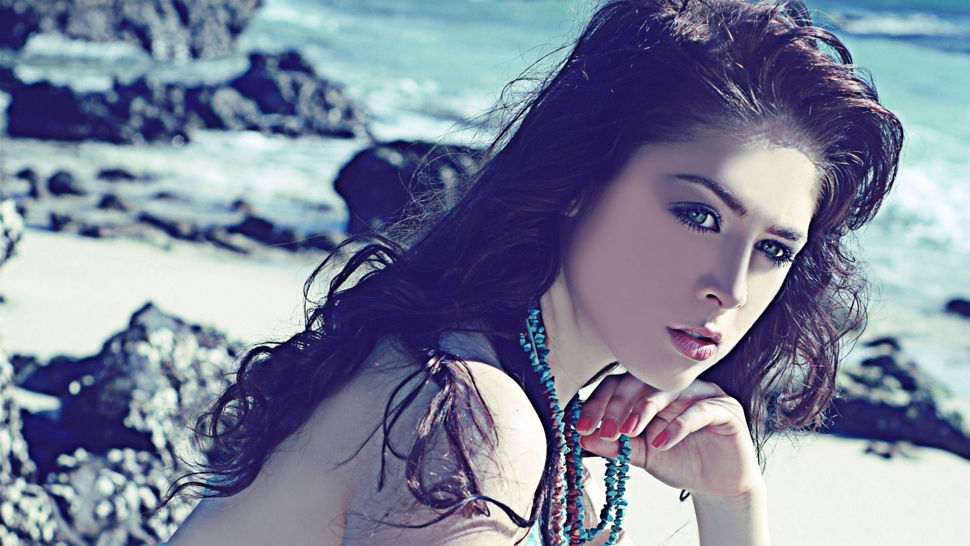 1920x1080 Wallpaper sea, beach, photo, the ocean, model, singer, Leah Dizon, Leah Dizon for mobile and desktop, section девушки, resolution 1920x1080