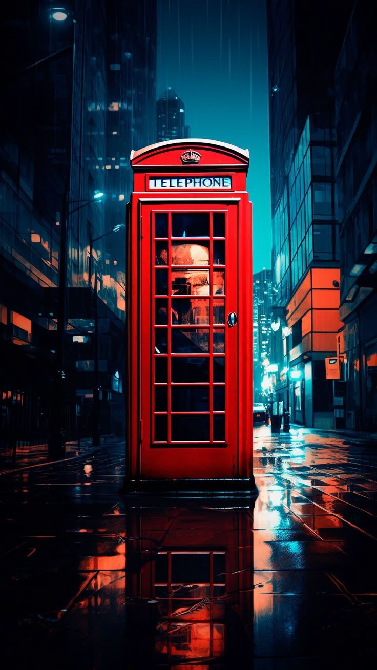 736x1308 Free 4k, HD wallpaper telephone booth, red, rain, buildings, city, art, dark, background HD mobile