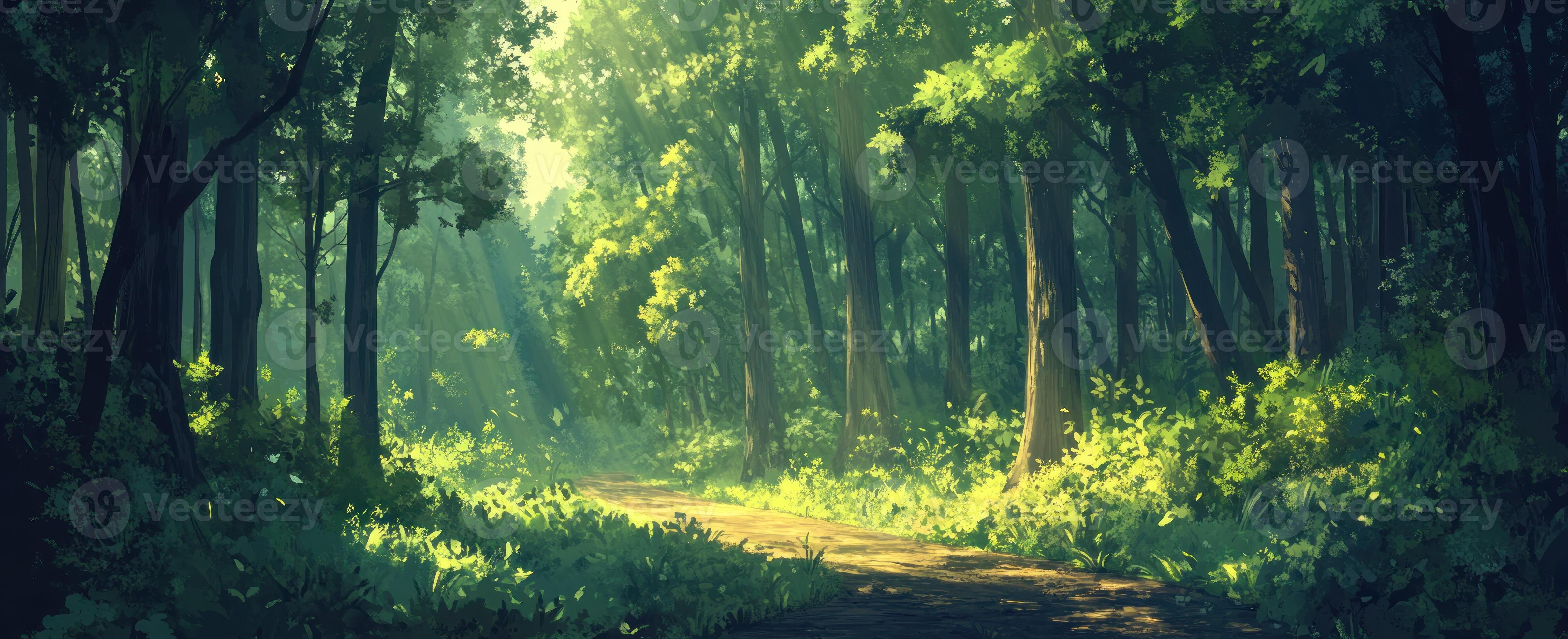 4811x1960 anime forest wallpaper HD wallpaper