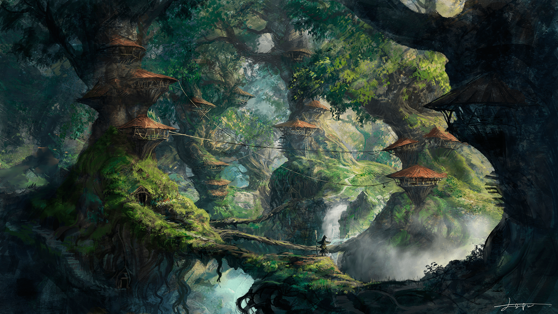 1920x1080 Anime Forest Tree House Wallpaperx1080