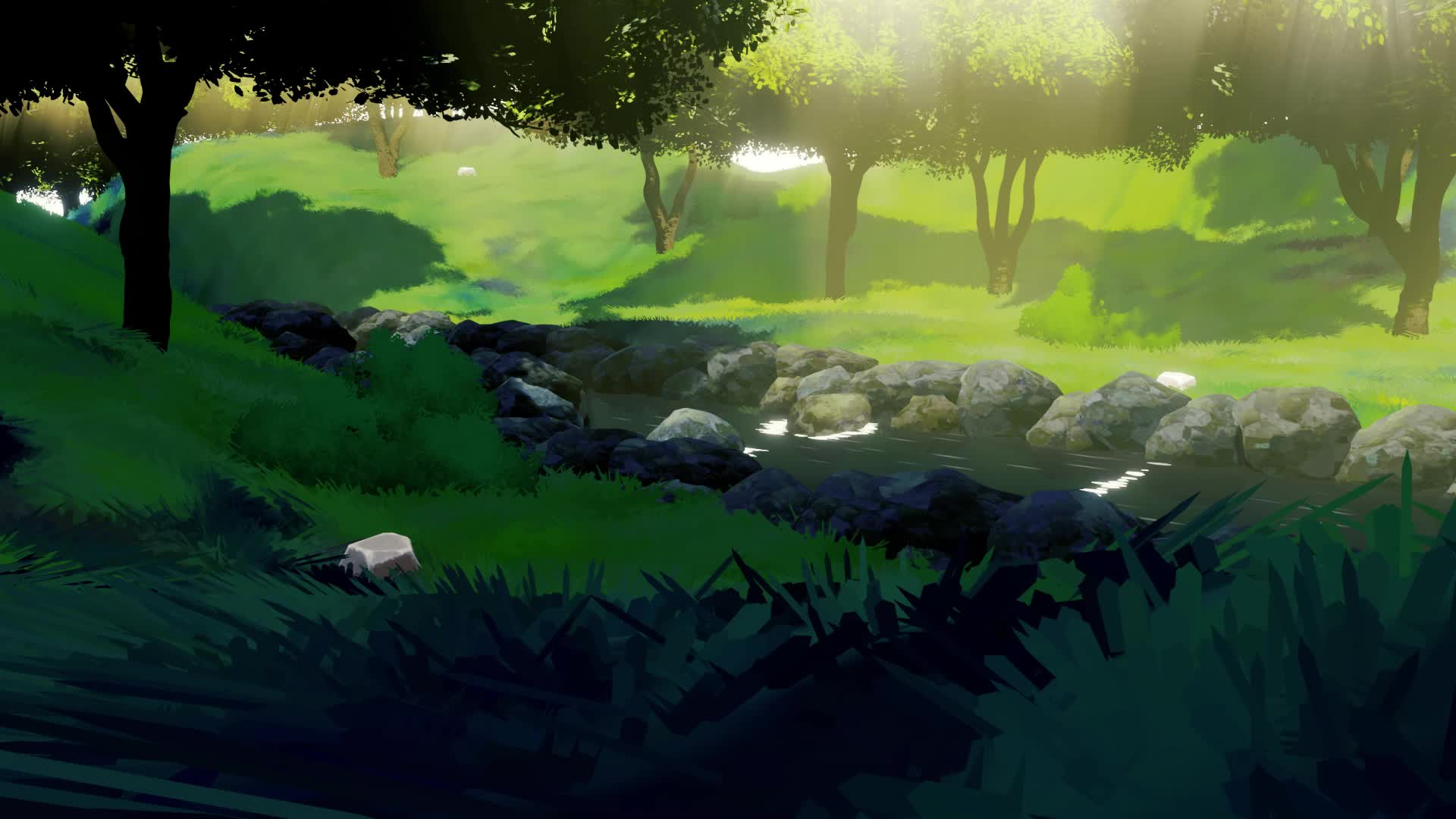 1920x1080 Anime forest river