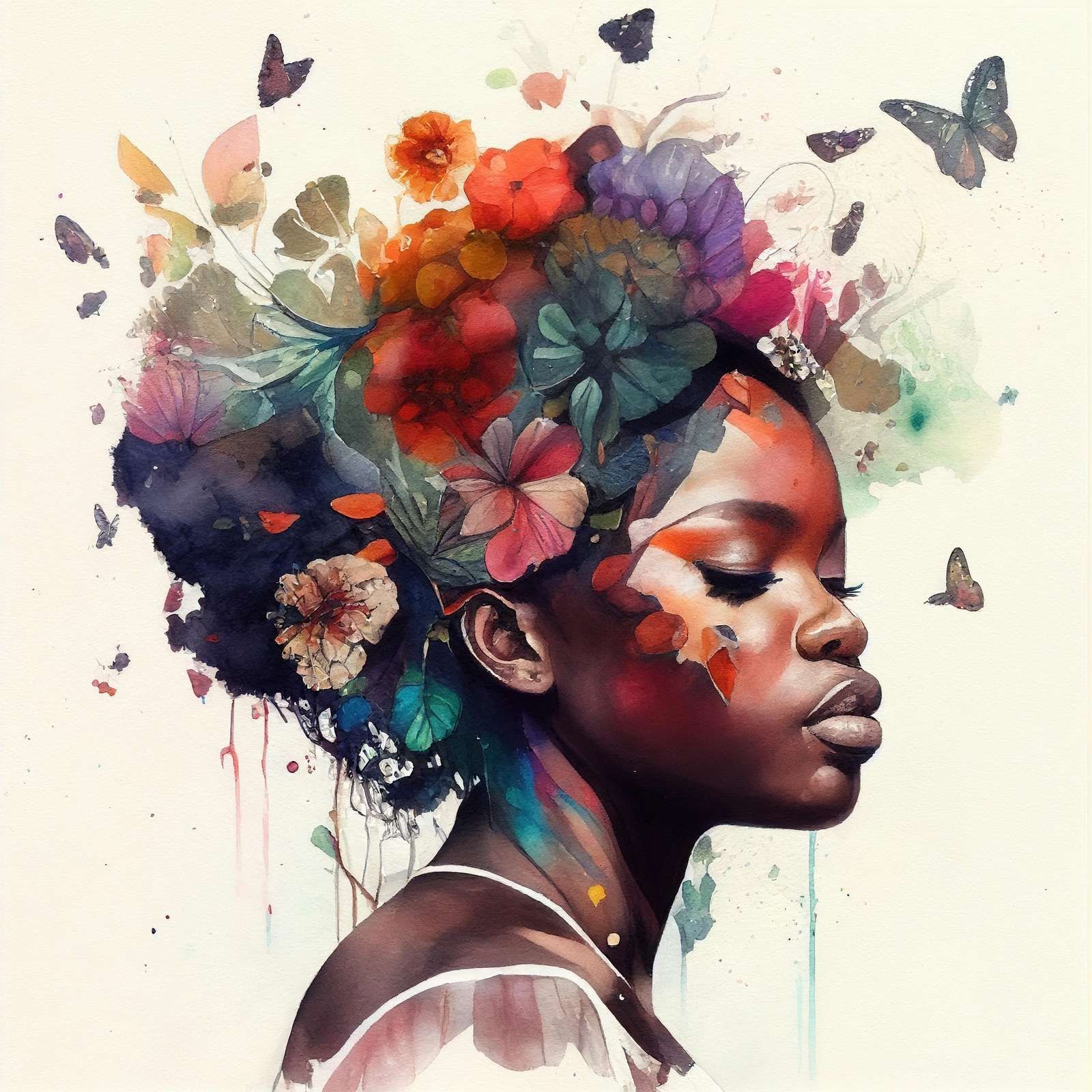 1600x1600 Wall Mural Butterfly African Woman