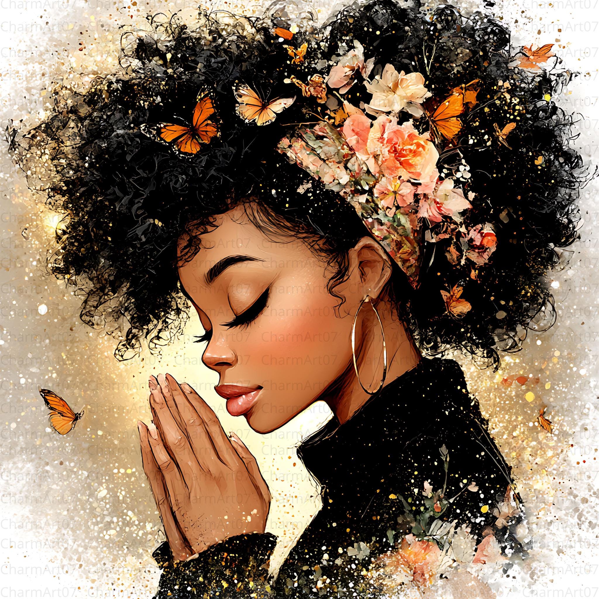 2048x2048 Watercolor Black Woman Praying Clipart: African American Art (digital Download JPG Bundle)