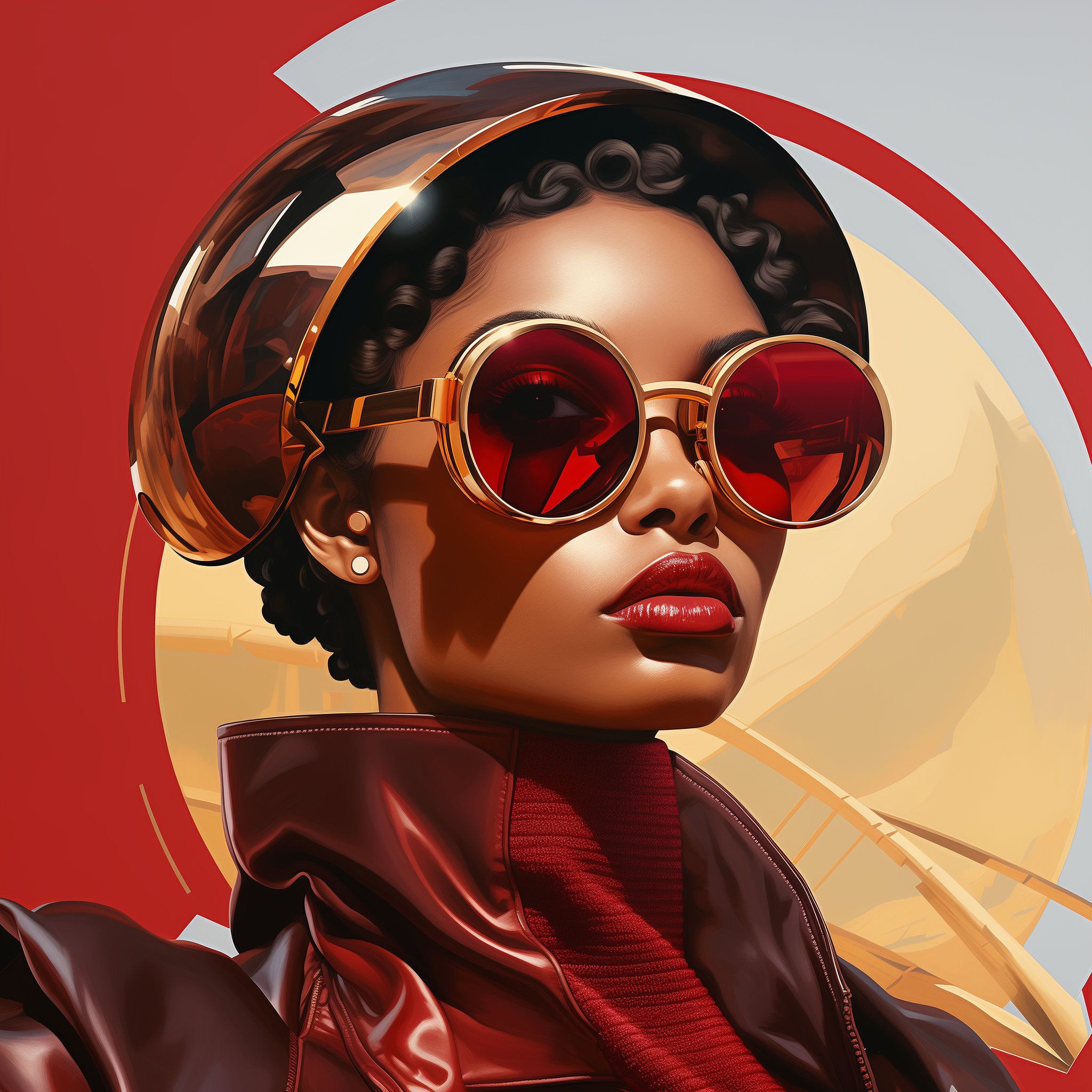 2048x2048 Red Afro Futuristic Black Woman Art Print (digital Download)