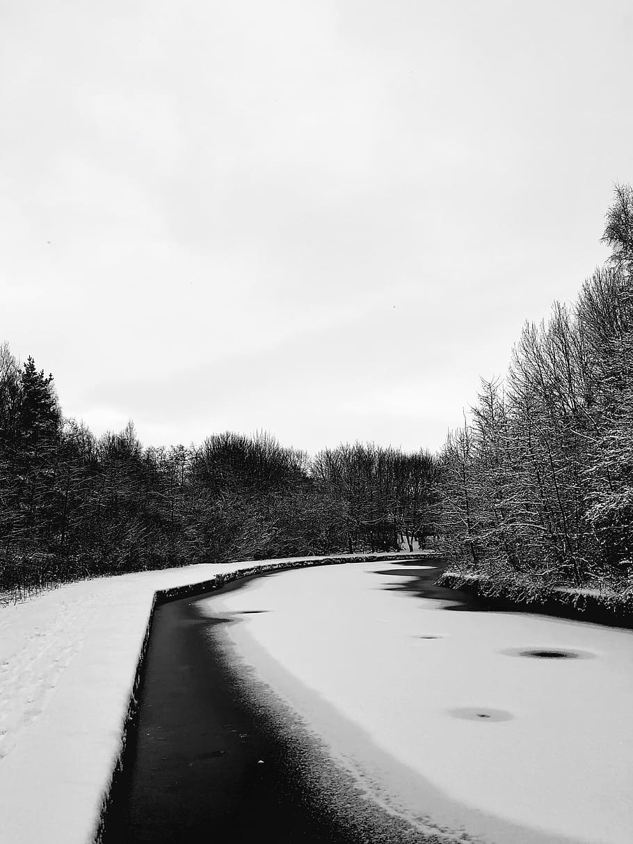 910x1213 burnley, united kingdom, snowday, lancashire, canal, winter, winter scene, HD wallpaper