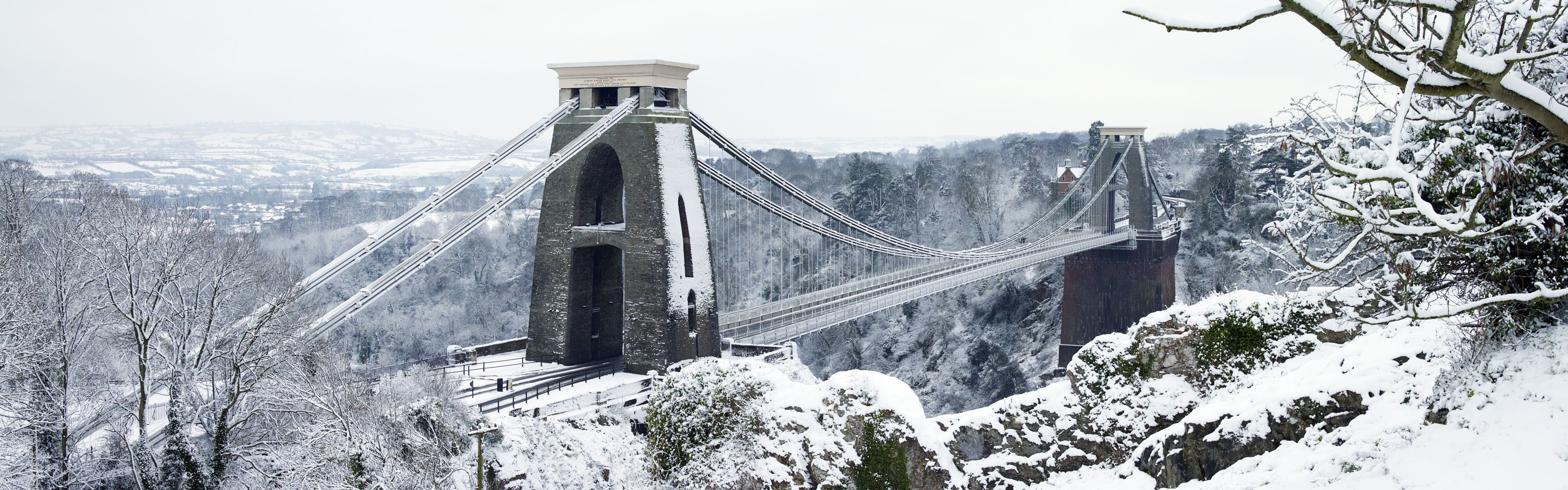 3840x1200 Clifton Suspension Bridge, Bristol, England, Winter, Snow 640x1136 IPhone 5 5S 5C SE Wallpaper, Background, Picture, Image