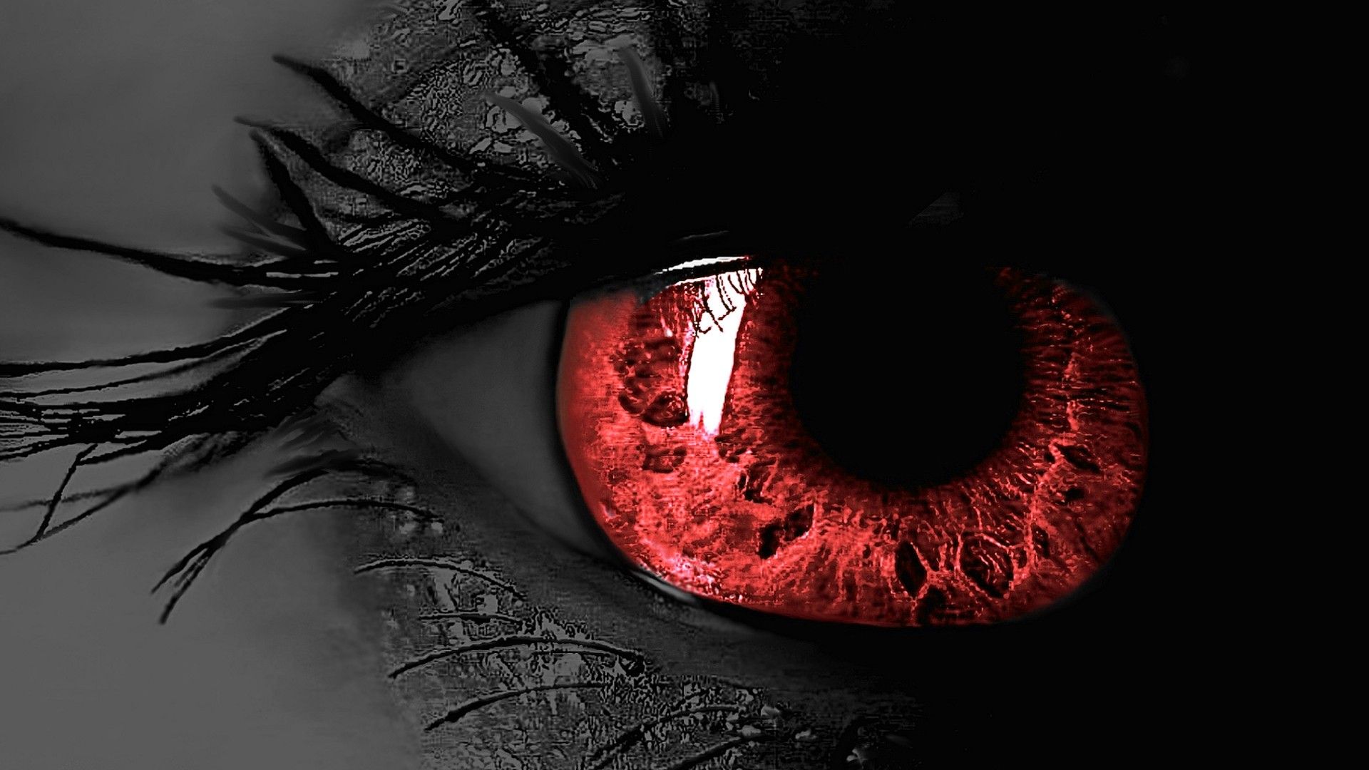 1920x1080 Red Black Iris Pupil Black Eyelashes HD Evil Eye Wallpaper