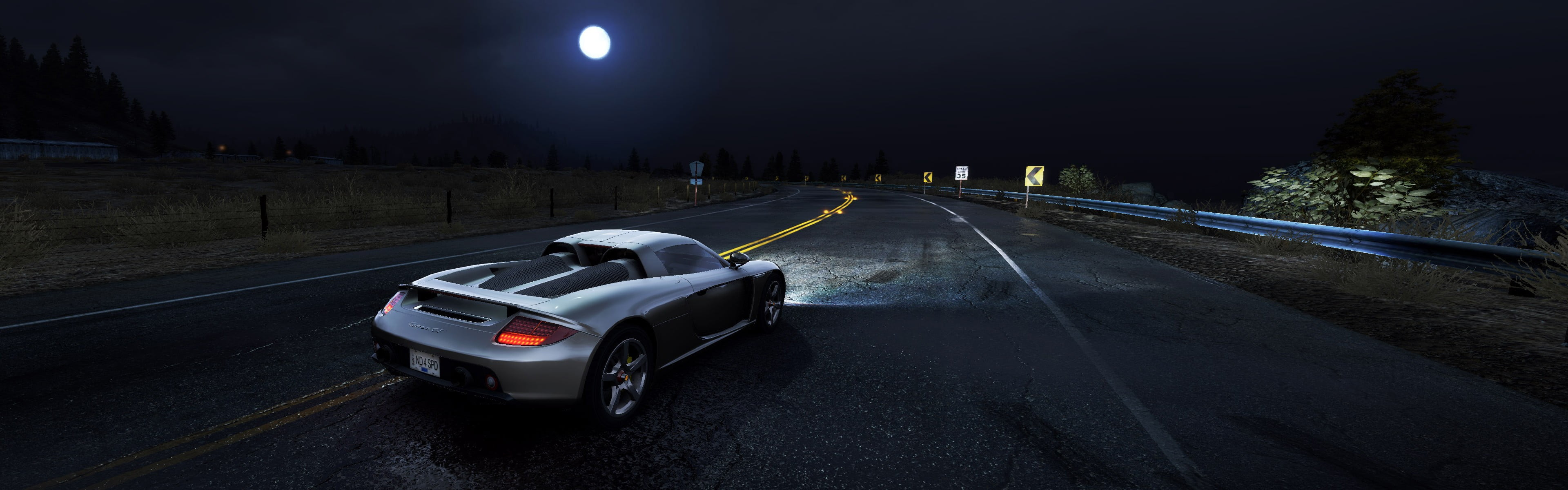 3840x1200 Gray car illustration, Need for Speed: Hot Pursuit, car, Porsche Carrera GT, night HD wallpaper
