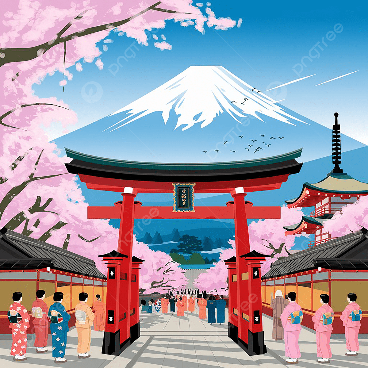 1200x1200 Iconic Japanese Landscape Mount Fuji And Sakura Trees, Festivals And Celebrations, Japanese Gardens, Japanese Art Background Image And Wallpaper for Free Download