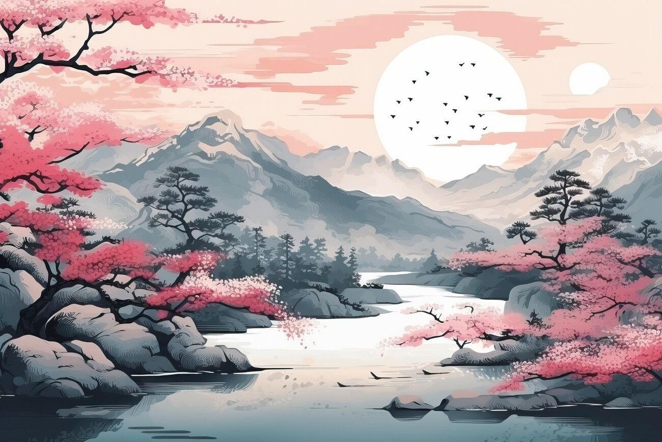 1300x867 Poster Japanese landscape painting style