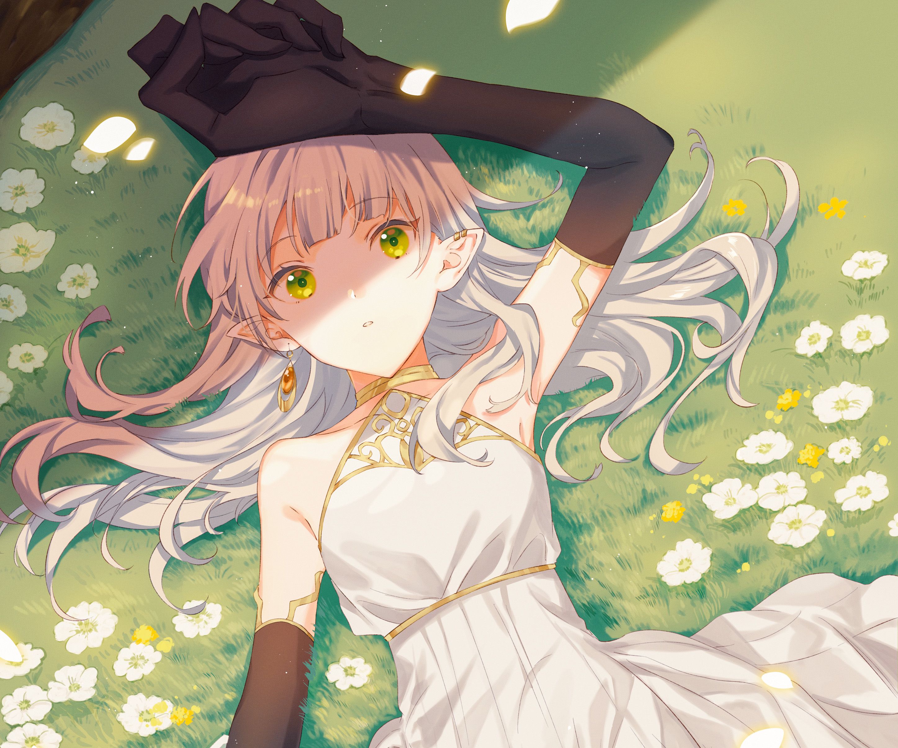 2894x2412 Download Lying Down White Hair Anime Girl Anime Girl HD Wallpaperx2412