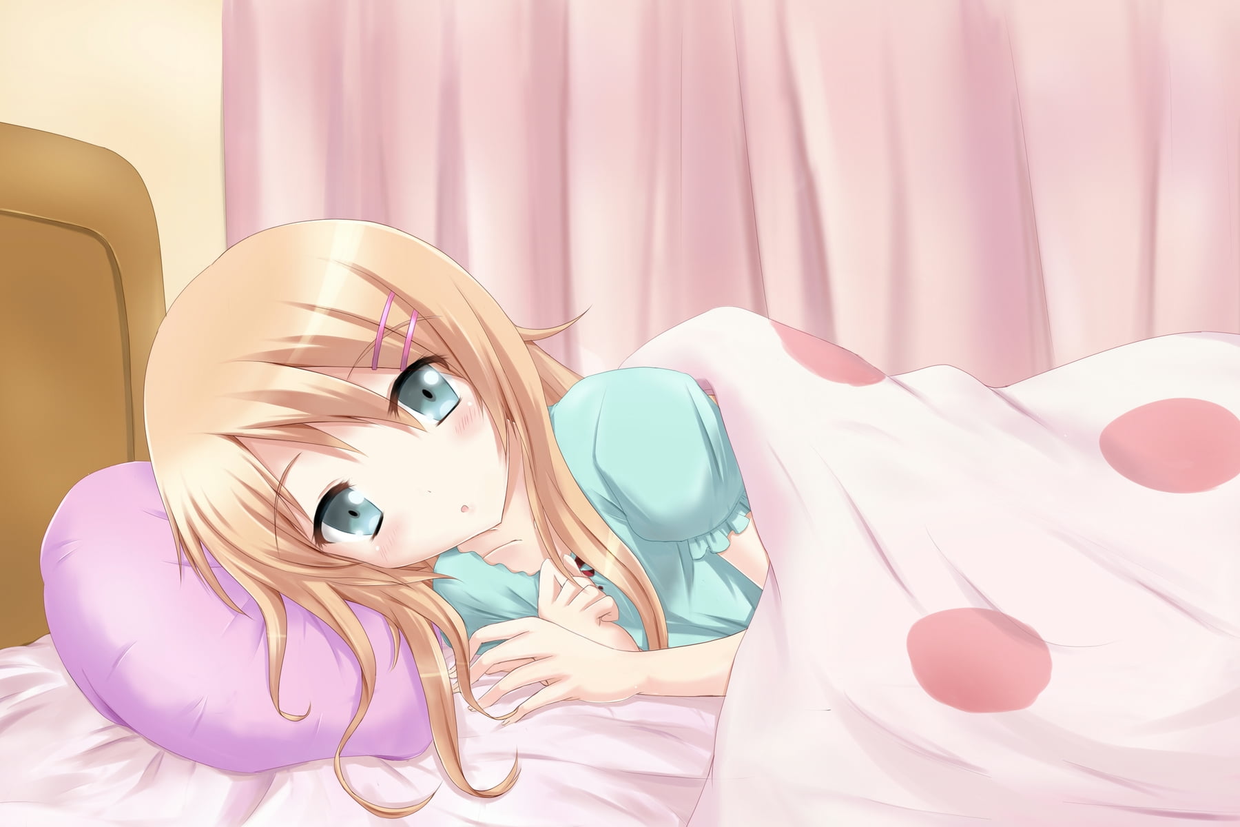 1800x1200 Female anime character laying on a bed illustration HD wallpaper