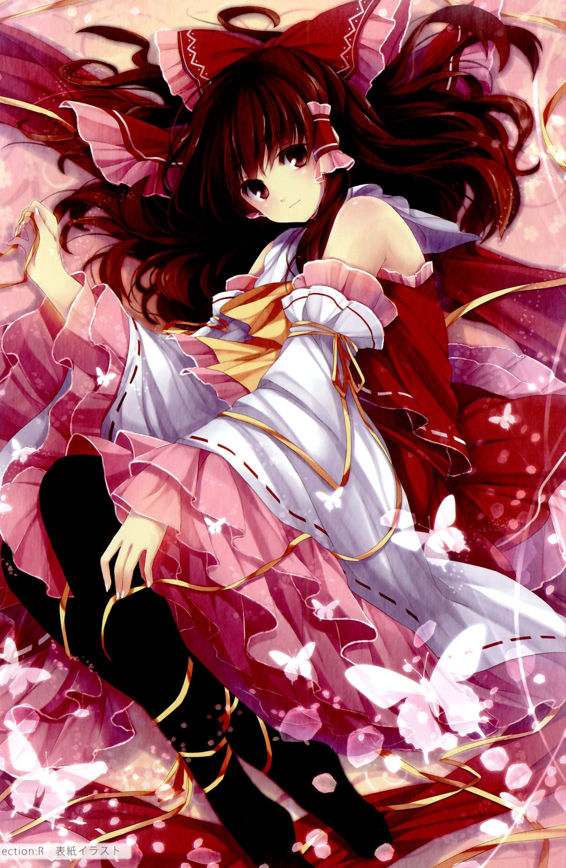 1975x3032 touhou, Dress, Redheads, Red, Eyes, Hakurei, Reimu, Smiling, Lying, Down, Anime, Girls, Butterflies Wallpaper HD / Desktop and Mobile Background