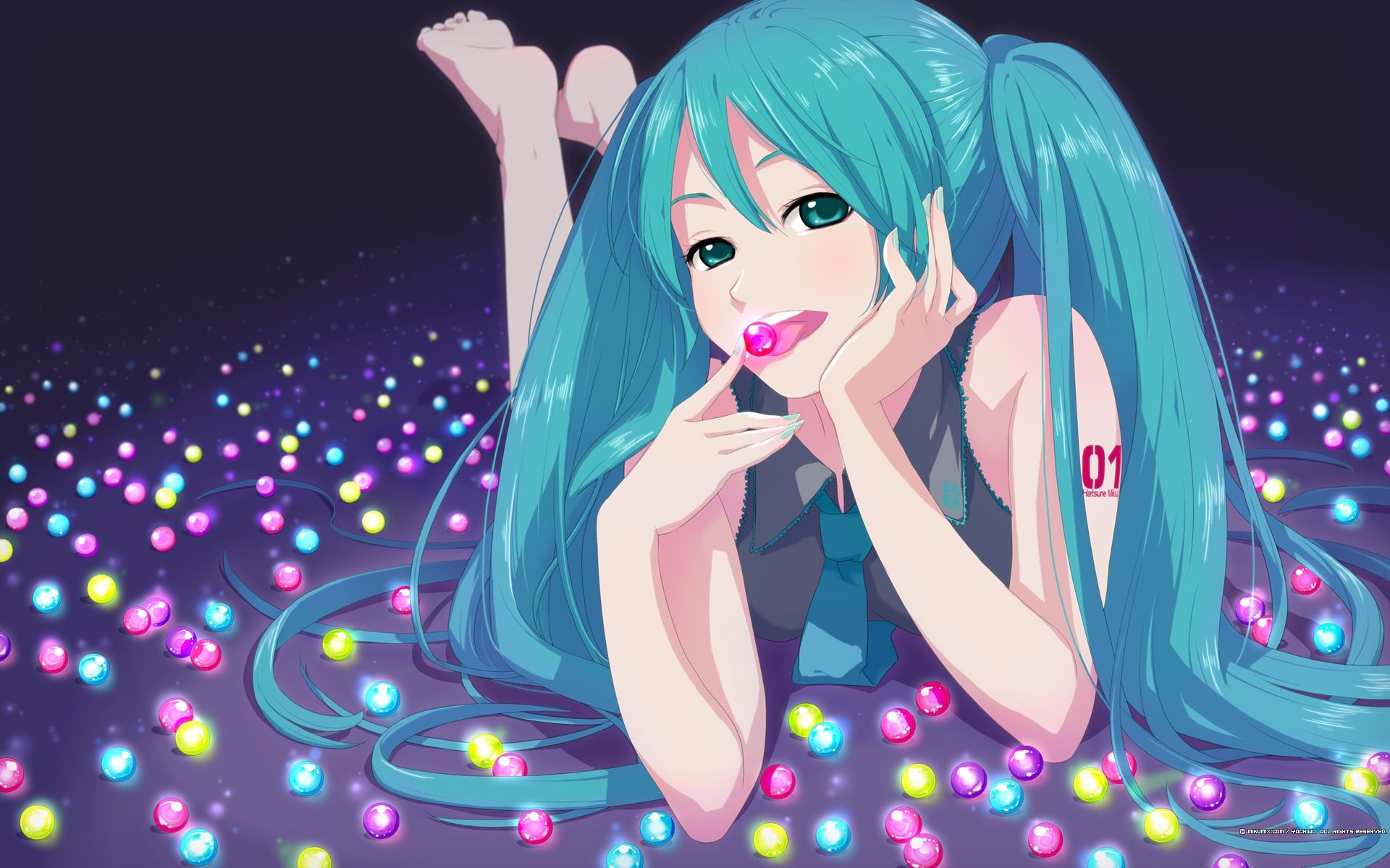 1920x1200 vocaloid, Hatsune, Miku, Tie, Long, Hair, Balls, Green, Eyes, Lying, Down, Aqua, Hair, Anime, Girls Wallpaper HD / Desktop and Mobile Background