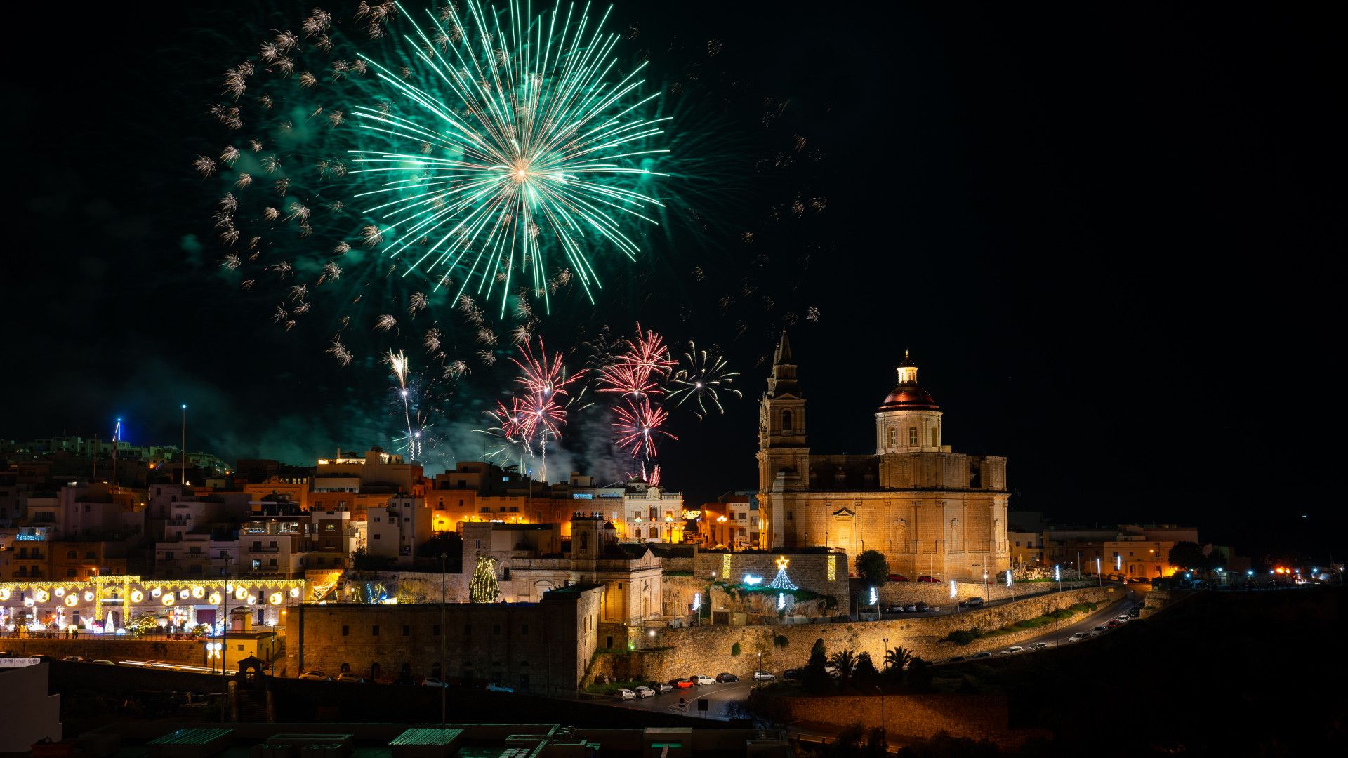 1920x1080 Mellieha skyline with fireworks / Mellieha