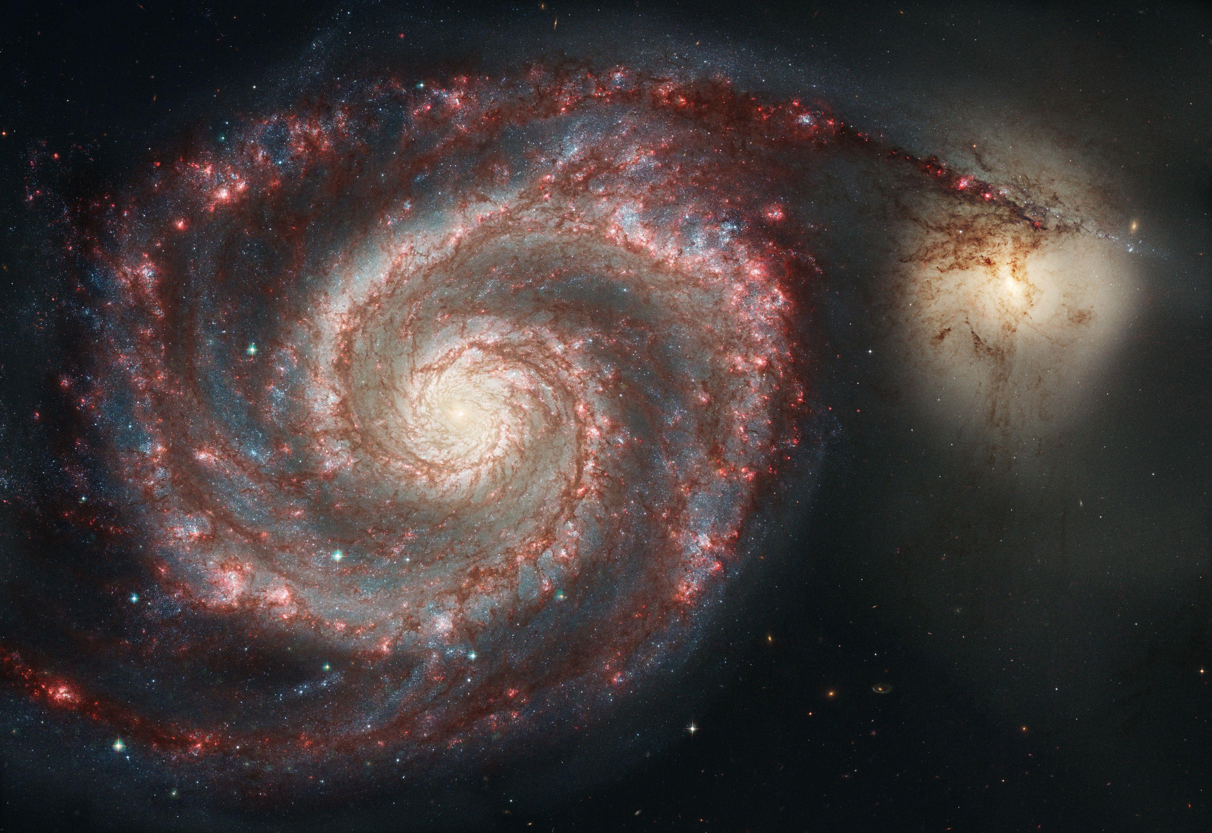 3946x2711 Spiral galaxy M51: Gorgeous picture combines Hubble and Spitzer