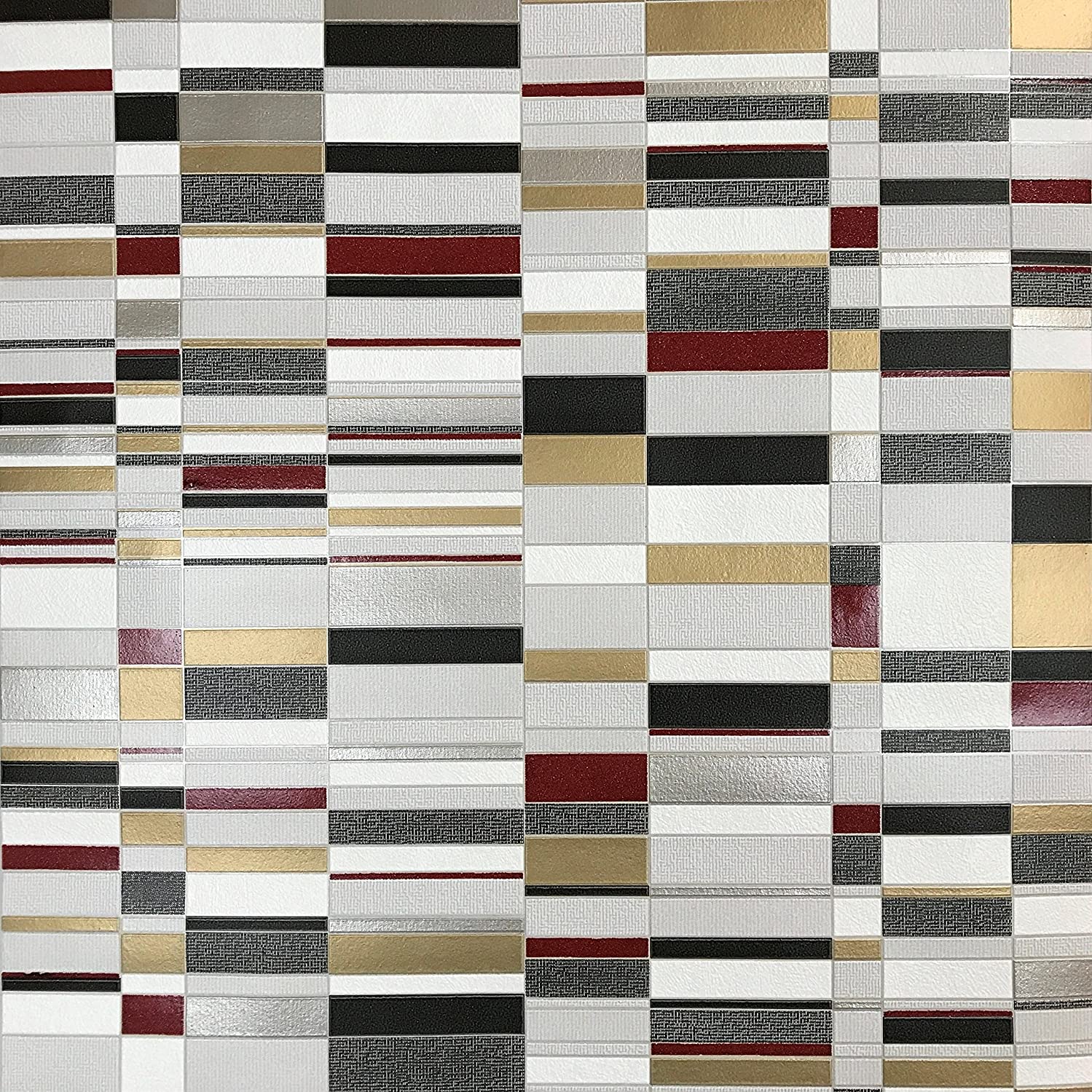 1499x1500 Slavyanski Vinyl Wallpaper Silver Gold Burgundy White Black Metallic Realistic Faux Stone Tiles Patterned coverings Textured Pattern Double Rolls wallcoverings Wall Decor 3D Modern Bathroom Kitchen