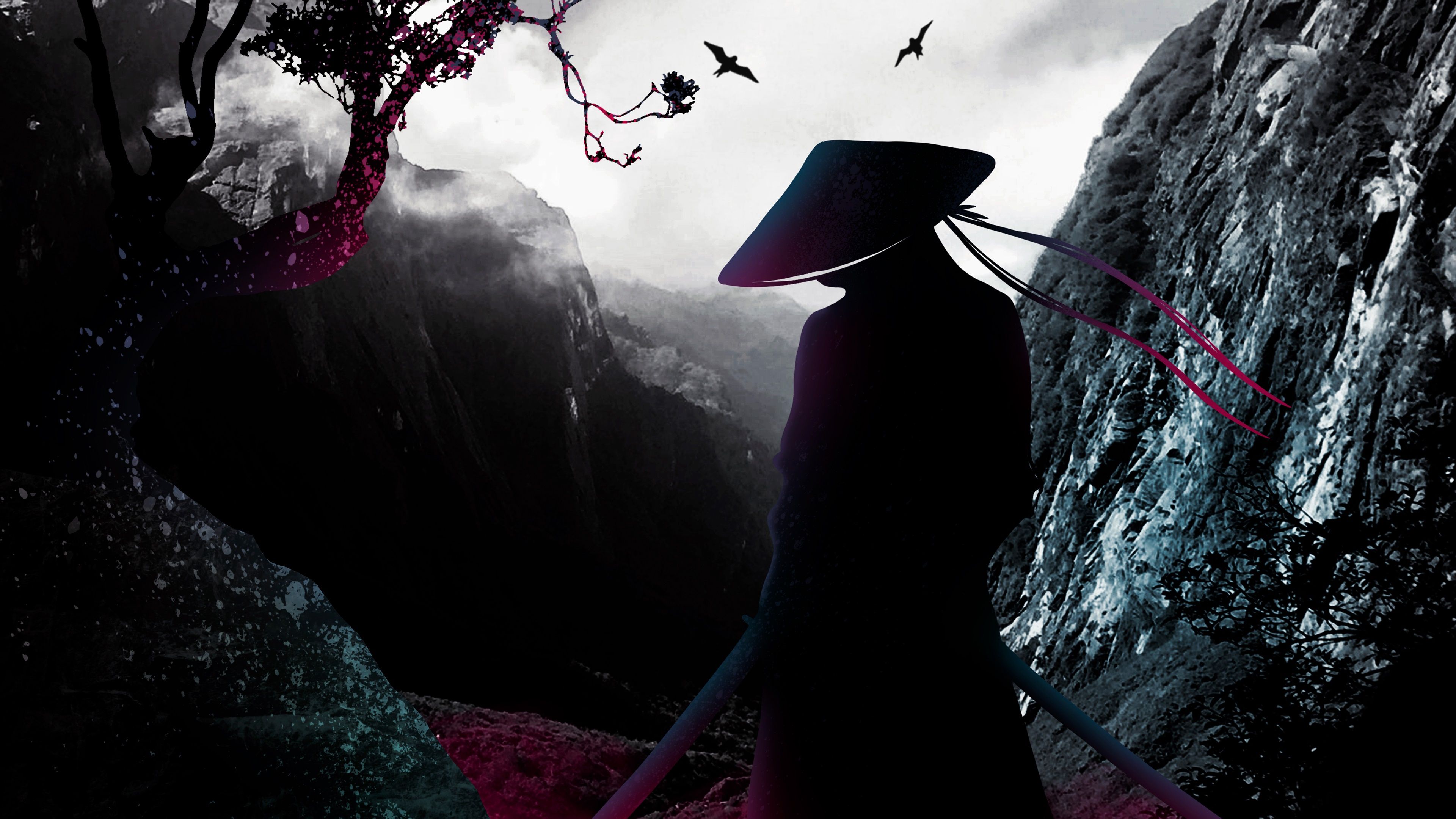 3840x2160 Samurai Silhouette in a Mystical Realm