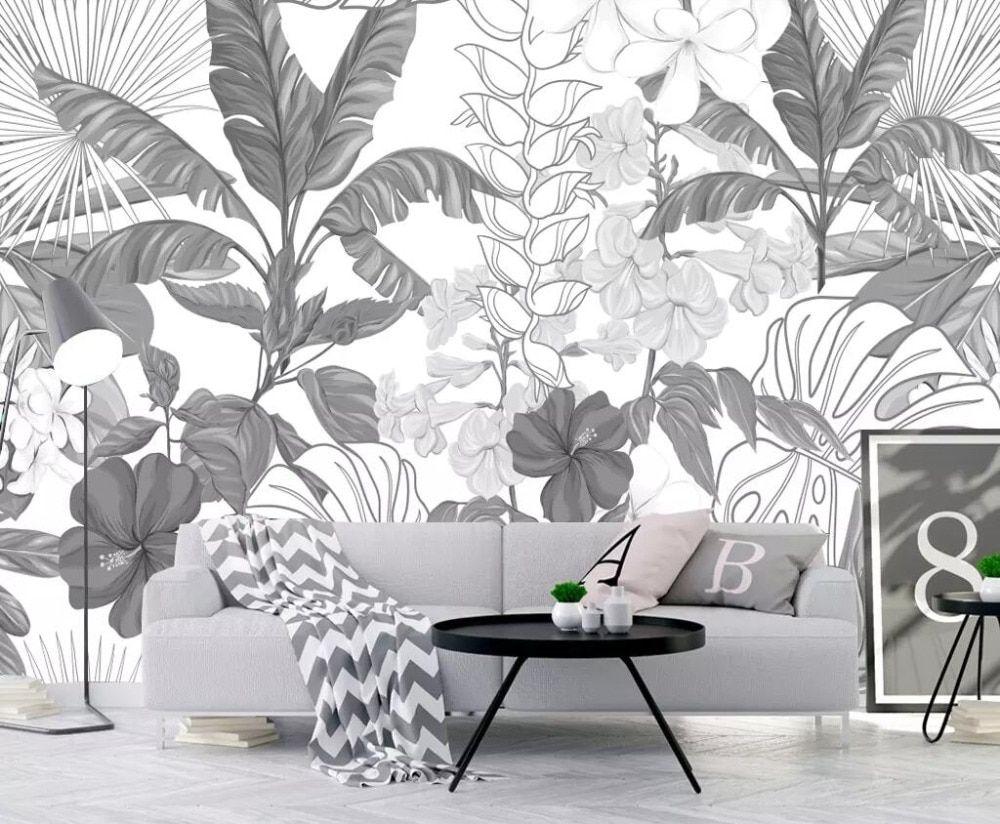 1000x824 Beibehang Black and white tropical rainforest banana leaves garden wallpaper bedroom living room TV background wall 3D wallpaper. Wallpaper