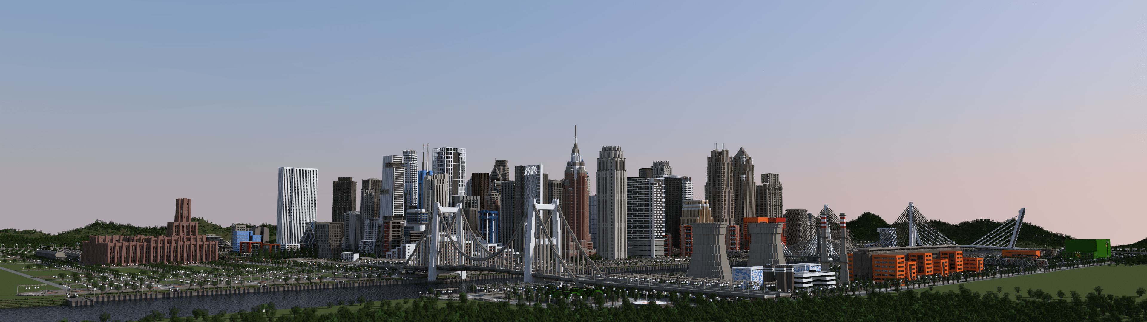3840x1080 Full HD dual screen render of High Rossferry City