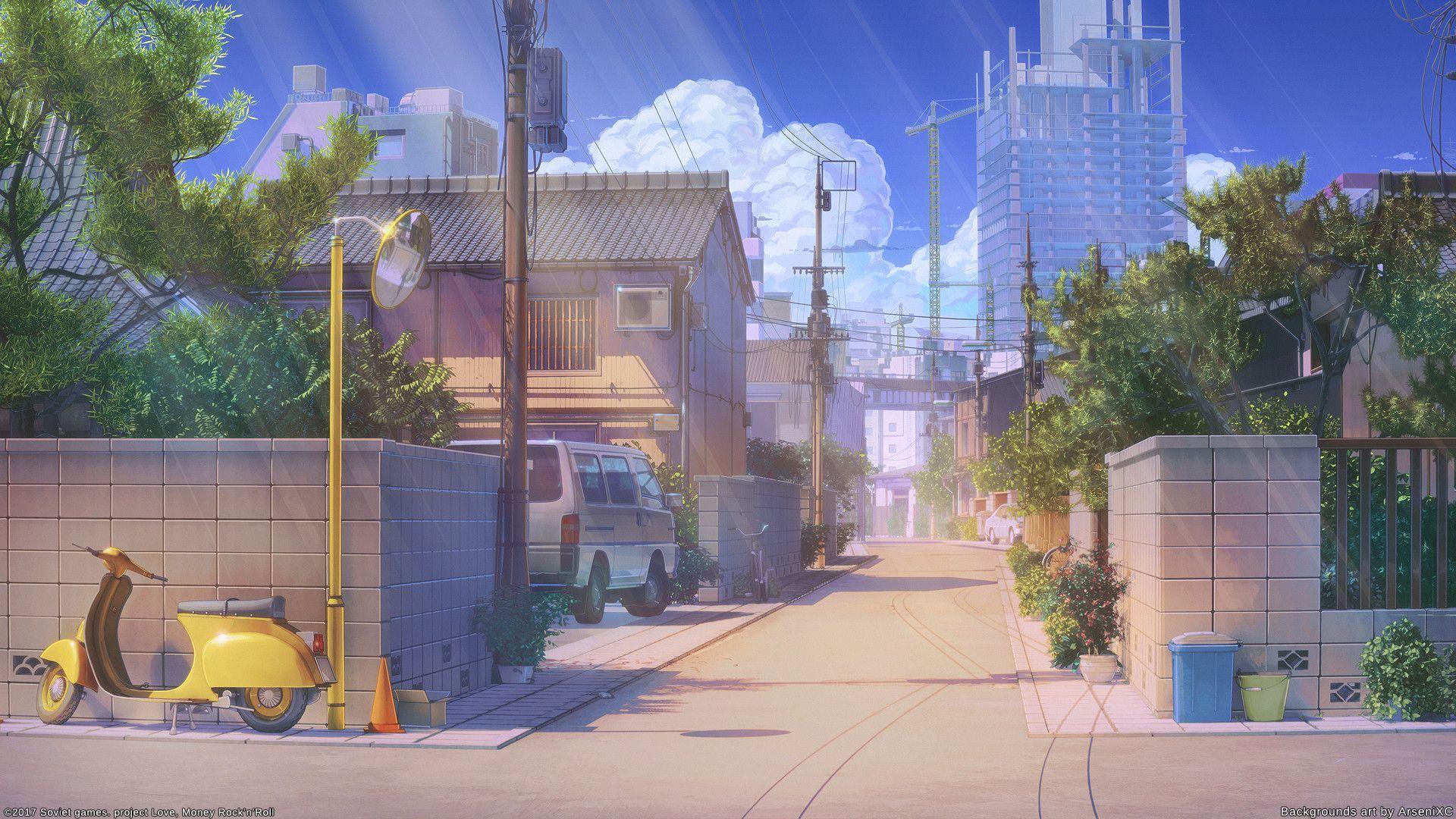 1920x1080 Japanese Anime Street 1080p Wallpaper