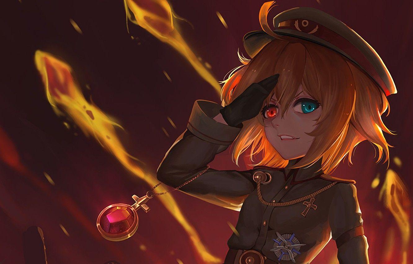 1332x850 Wallpaper girl, soldier, military, war, eyes, anime, cross, blonde, asian, manga, gloves, oriental, asiatic, powerful, strong, uniform image for desktop, section прочее