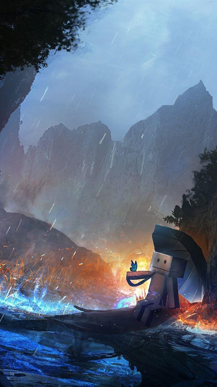 750x1334 Danbo, Umbrella, Rainy, Mountains, Art Picture 750x1334 IPhone 8 7 6 6S Wallpaper, Background, Picture, Image