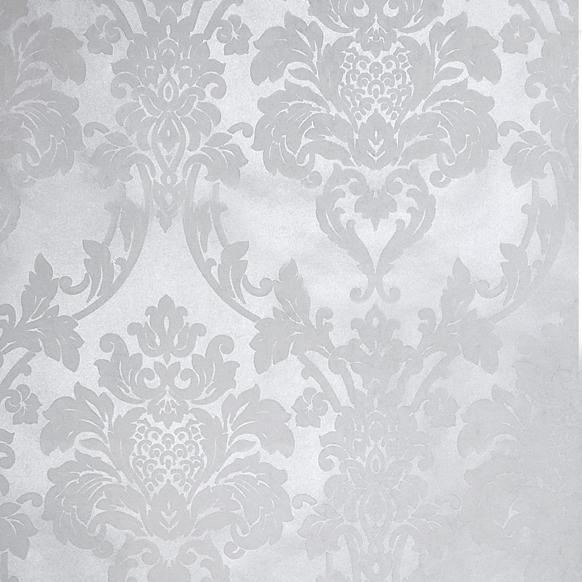 1964x1964 flocking white Metallic Flocked vintage damask velvet Wallpaper