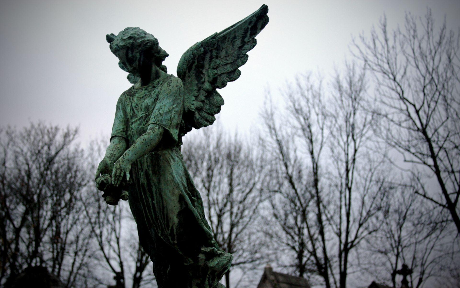 1920x1200 Gothic angels photography wings cemetery grave graveyard trees sky dark death religion brass wallpaperx1200