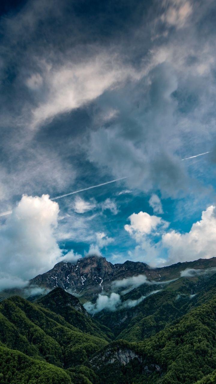720x1280 Clouds, sky, green mountains, sunny day, 720x1280 wallpaper. Green mountain, Nature, Sky