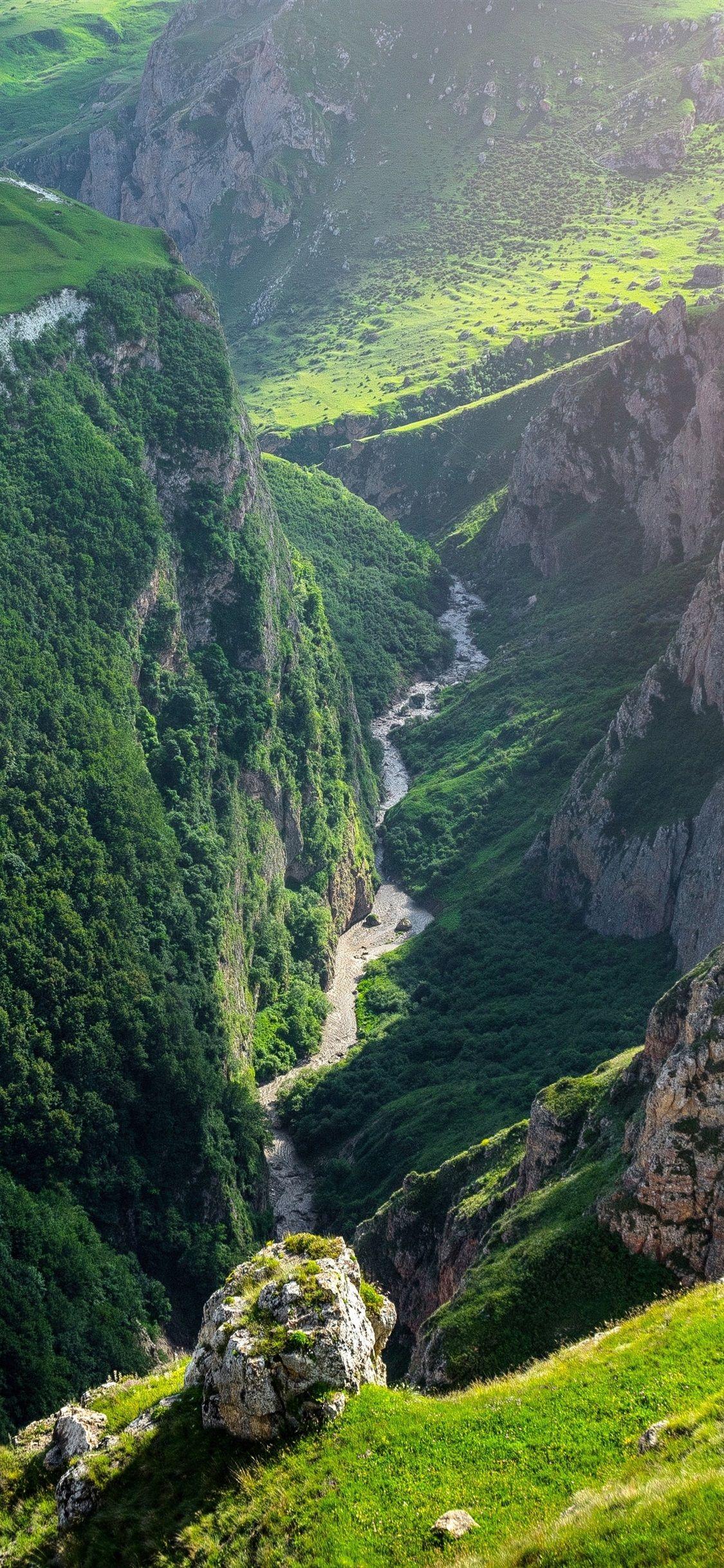 1125x2436 Azerbaijan, Canyon, Mountains, River, Green 1125x2436 IPhone 11 Pro XS X Wallpaper, Background, Picture, Image