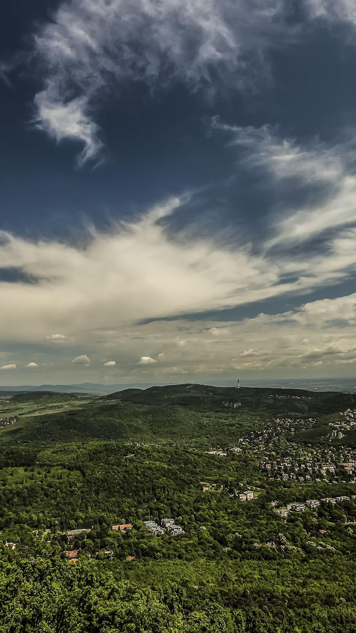 1242x2208 Top Of The World Green Mountain City Nature Wallpaper