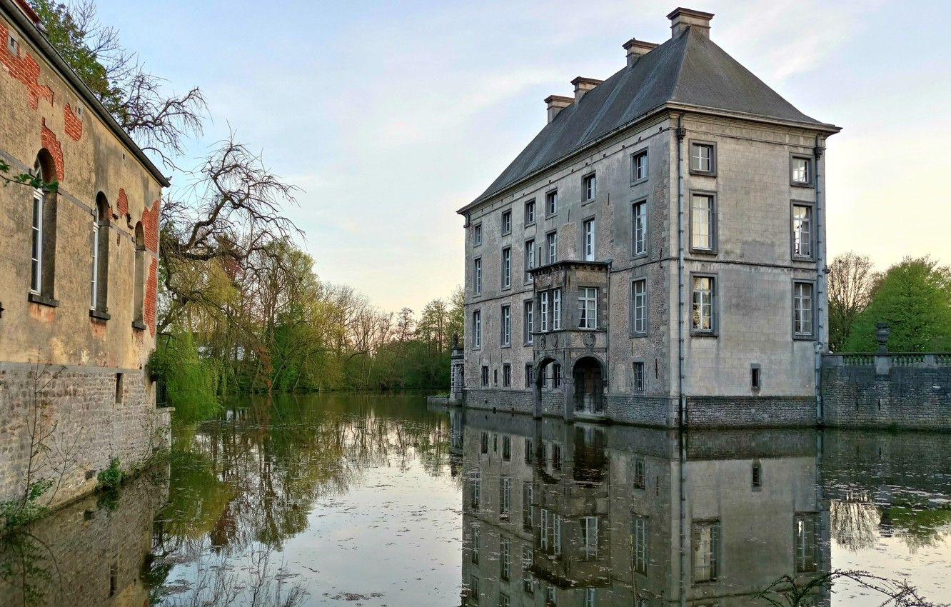 1332x850 Wallpaper Landscape, Style, Europe, Belgium, Castle, Romantic, Lake, Pond, Europa, Medieval, French, Architecture, Middle Age, Canal, Nivelles, Renaissance image for desktop, section город