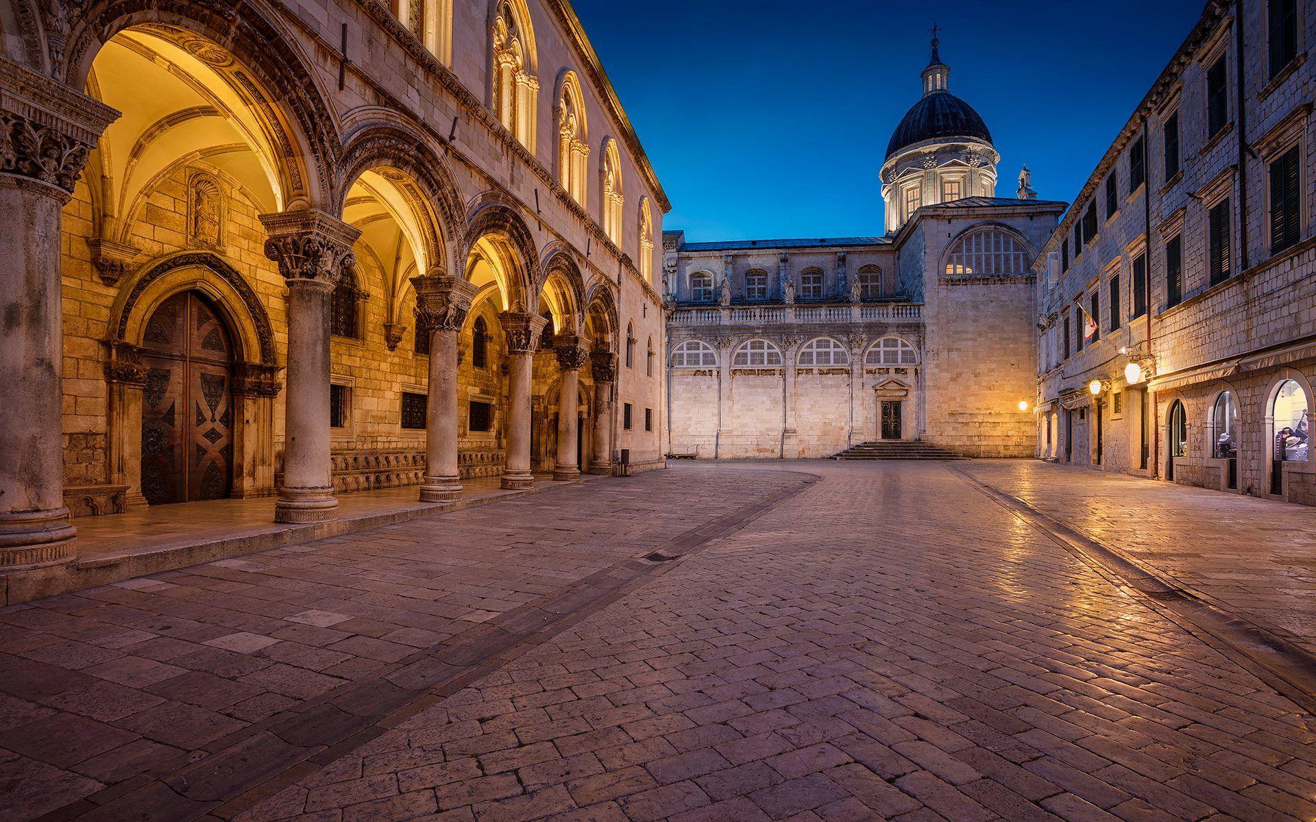 1920x1200 Download wallpaper Dubrovnik Cathedral, The Assumption Cathedral, Roman Catholic cathedral, evening, Baroque architecture, Dubrovnik, Croatia for desktop with resolution 1920x1200. High Quality HD picture wallpaper