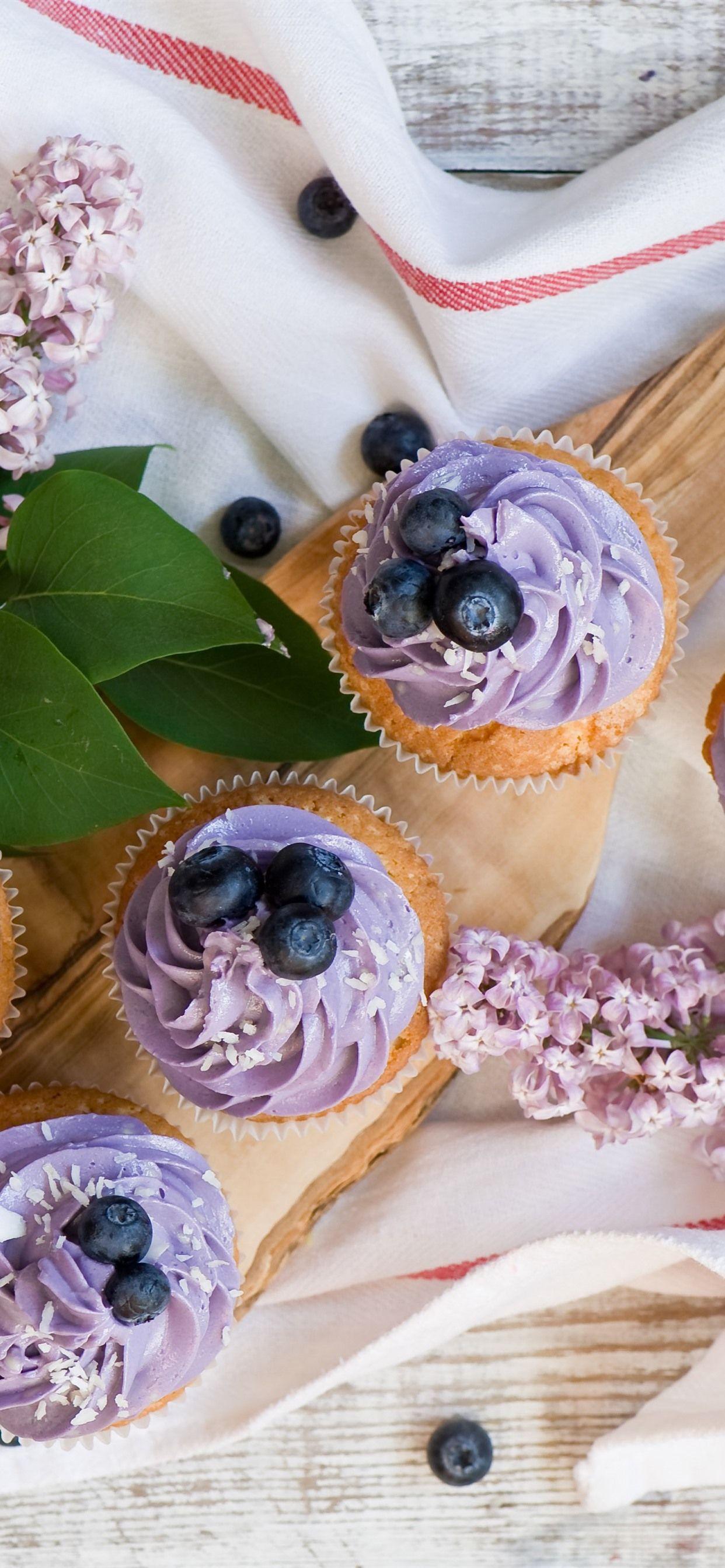 1242x2688 Cupcakes, Purple Cream, Flowers, Blueberries 1242x2688 IPhone 11 Pro XS Max Wallpaper, Background, Picture, Image