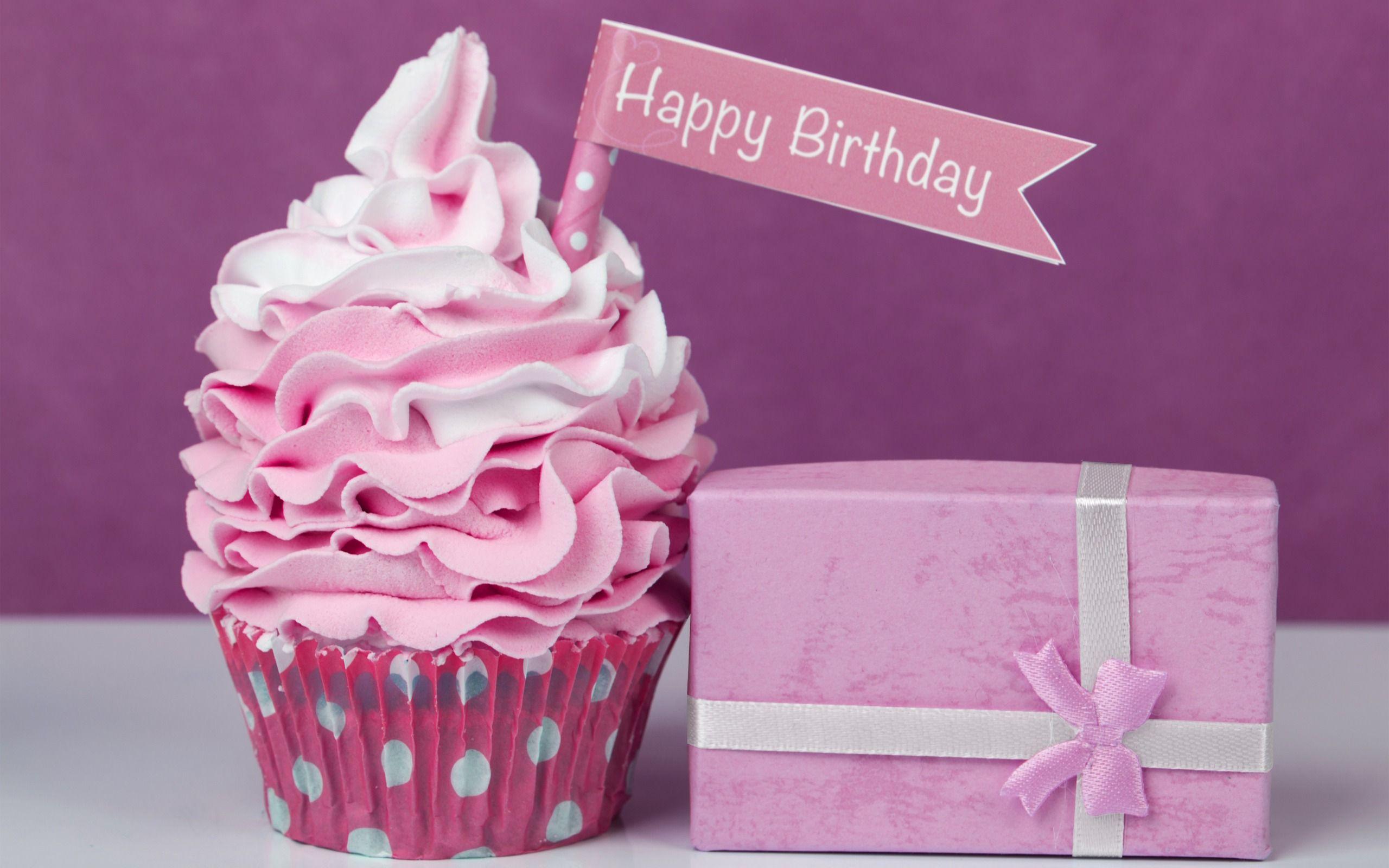 2560x1600 Download wallpaper Happy Birthday, cupcake, festive pastry, candles, cake for desktop with resolution 2560x1600. High Quality HD picture wallpaper