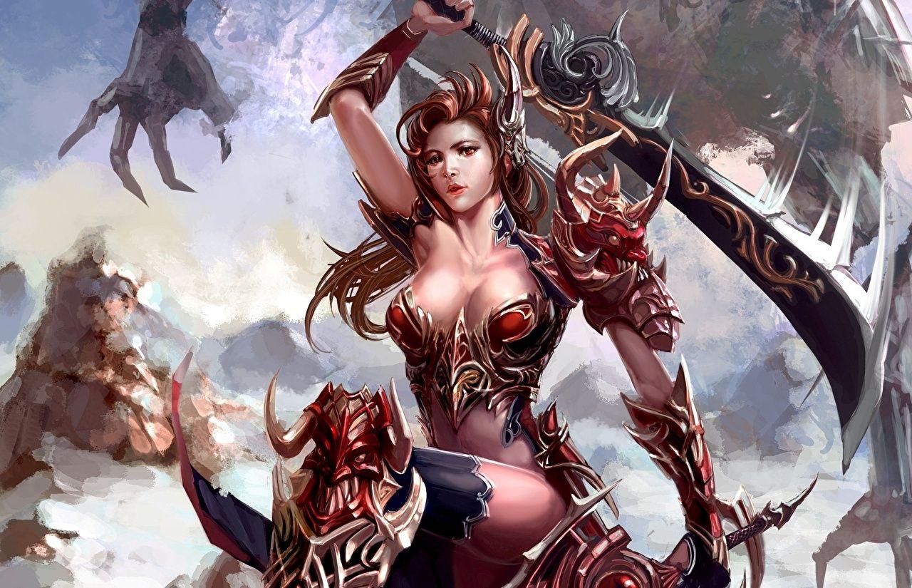 1280x825 Picture Swords armour Warriors Girls Fantasy