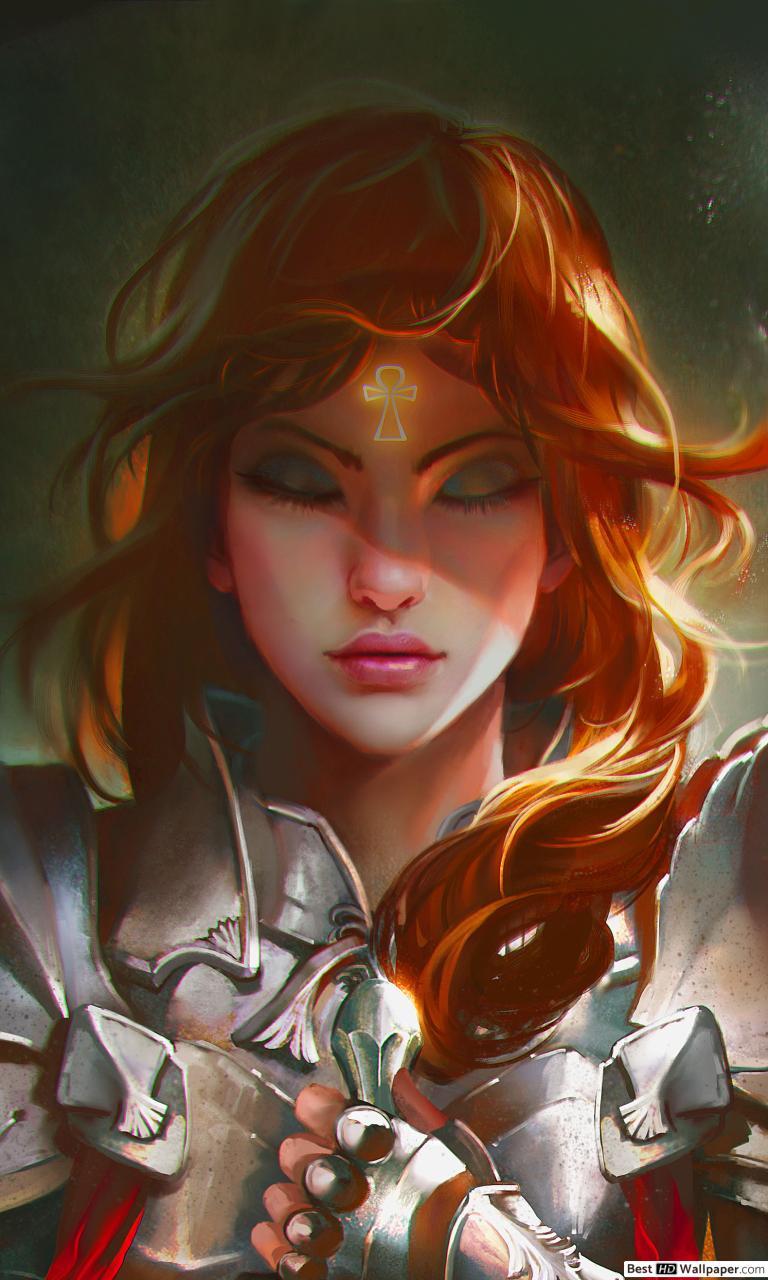 768x1280 Fantasy Warrior Women with Ankh cross HD wallpaper download