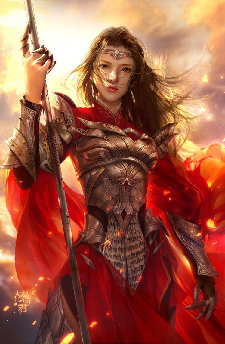 748x1143 fantasy, Original, Girl, Woman, Character, Long, Hair, Beautiful, Red, Warrior Wallpaper HD / Desktop and Mobile Background