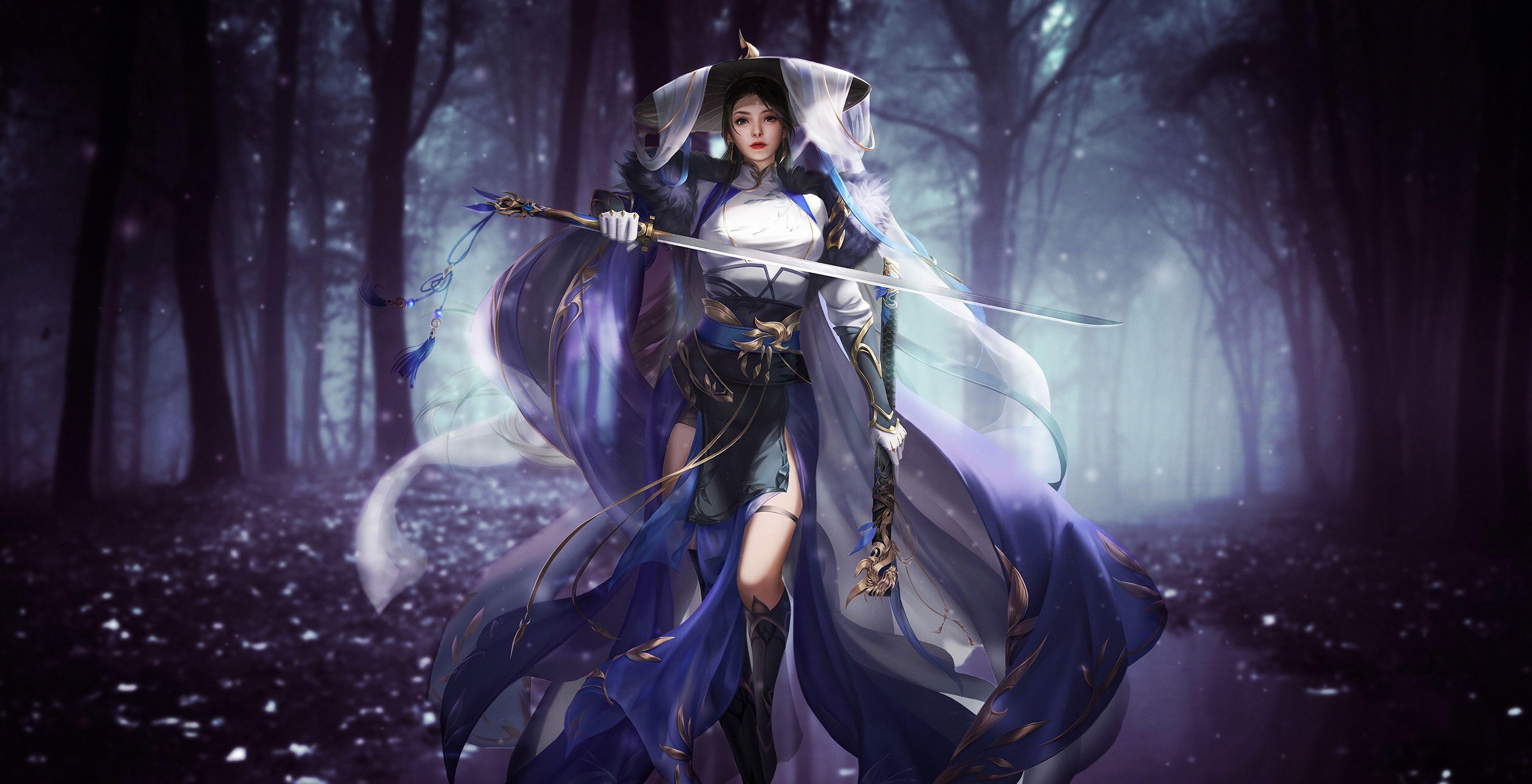 3840x1966 Warrior Women With Sword 4k Macbook Pro Retina HD 4k Wallpaper, Image, Background, Photo and Picture