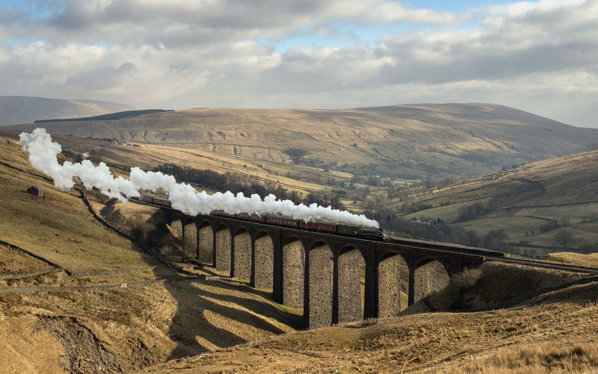 1920x1200 railway, Steam Locomotive, Train, Nature, Bridge, Hill, Clouds, Landscape, Trees, Field, Sunlight, Shadow, Arch, Bricks, Harry Potter Wallpaper HD / Desktop and Mobile Background