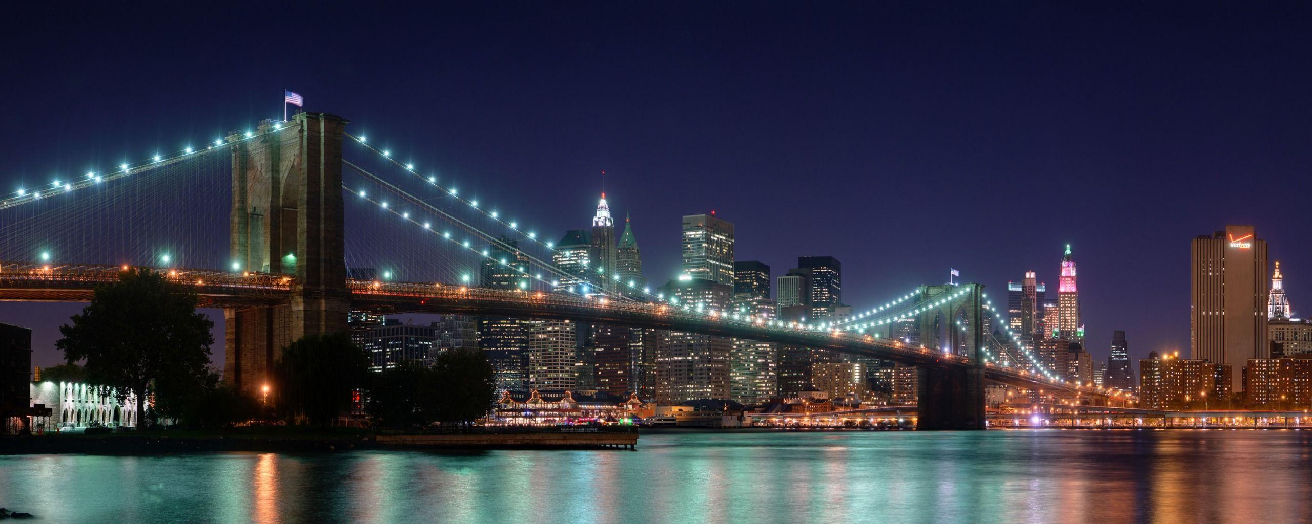 2560x1024 Brooklyn Bridge Panorama Dual Monitor Wallpaper